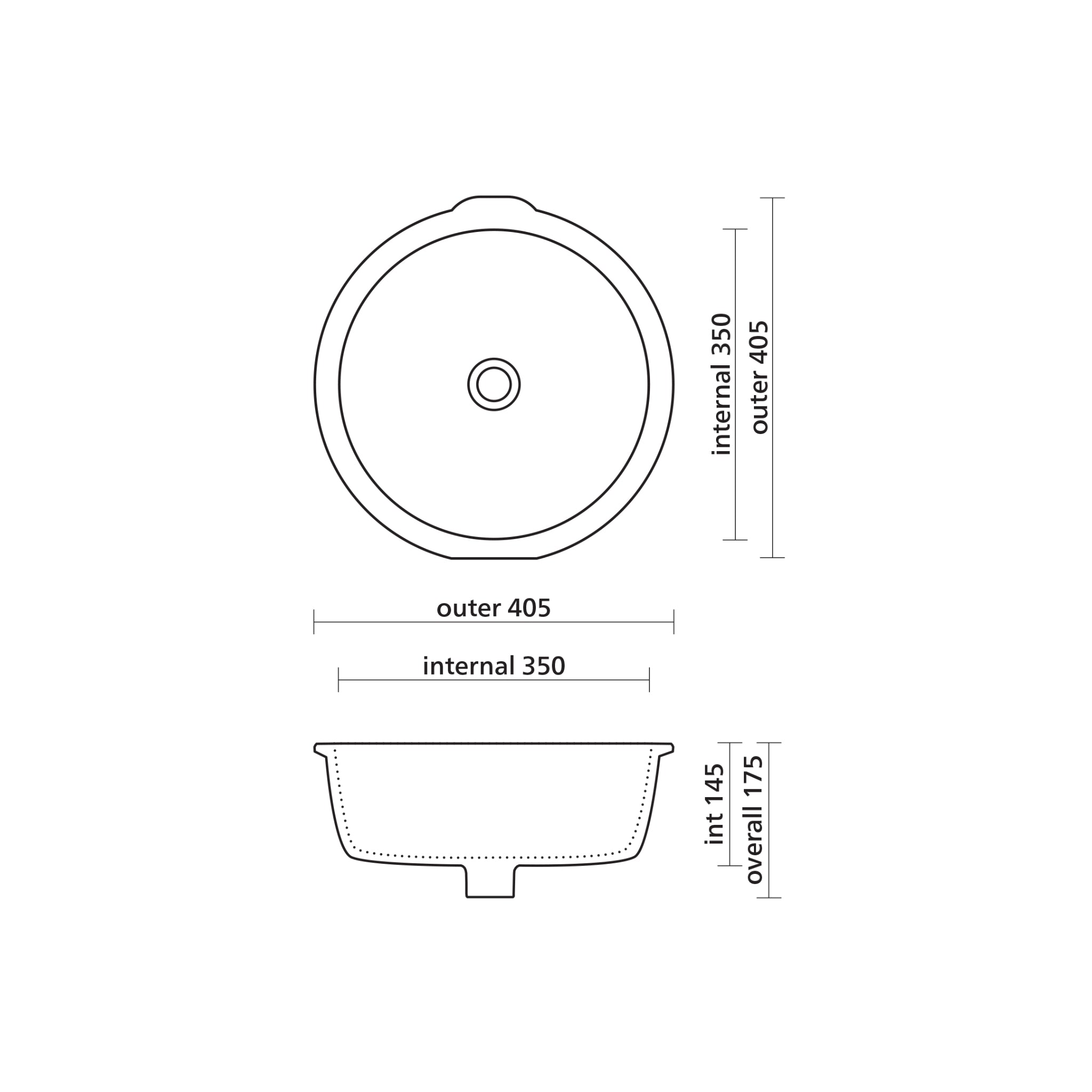 SEIMA ARKO 405 UNDER COUNTER BASIN WITH OVERFLOW GLOSS WHITE 405MM