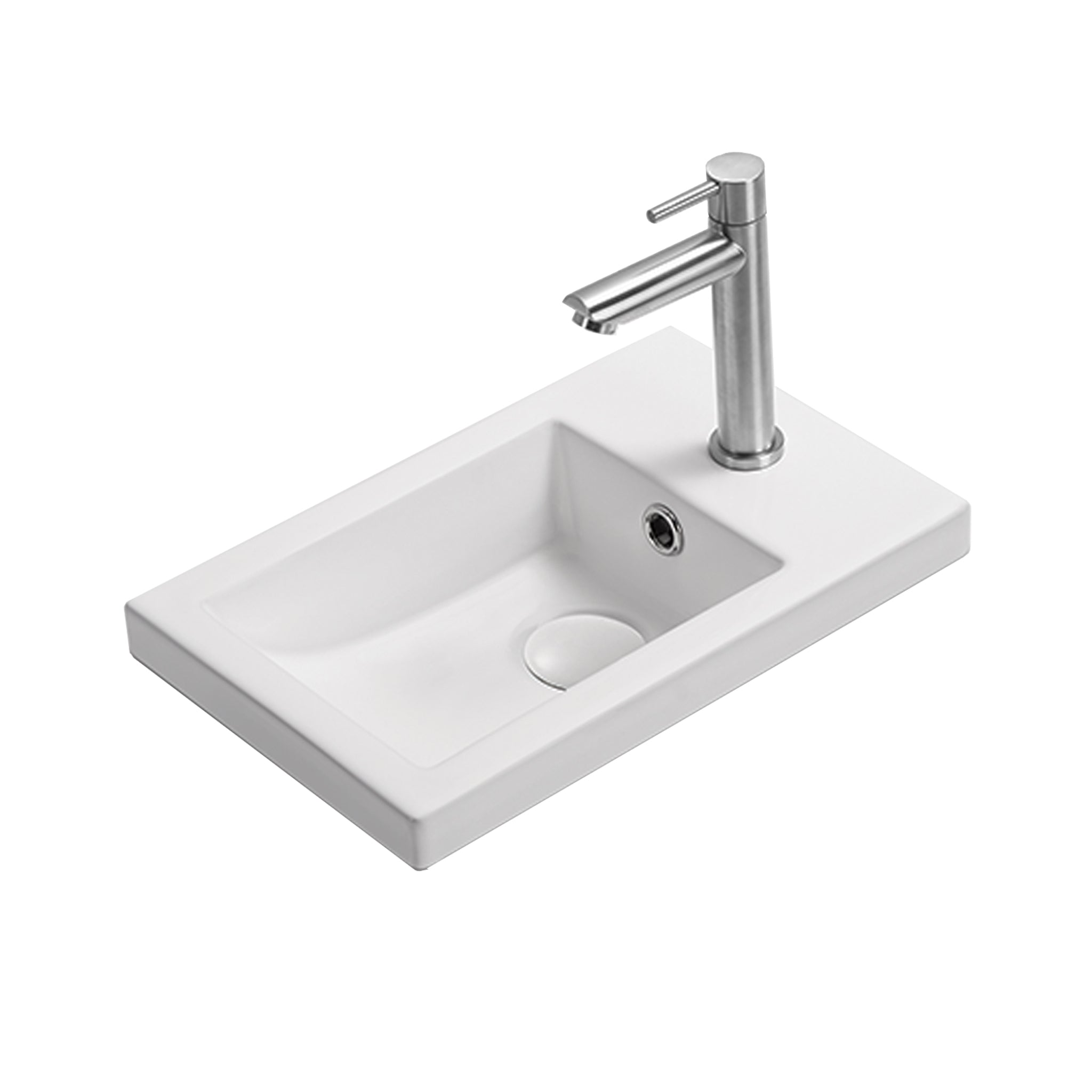 SEIMA PLATI 245 INSET BASIN WITH TAPHOLE & OVERFLOW SILK MATTE WHITE 398MM