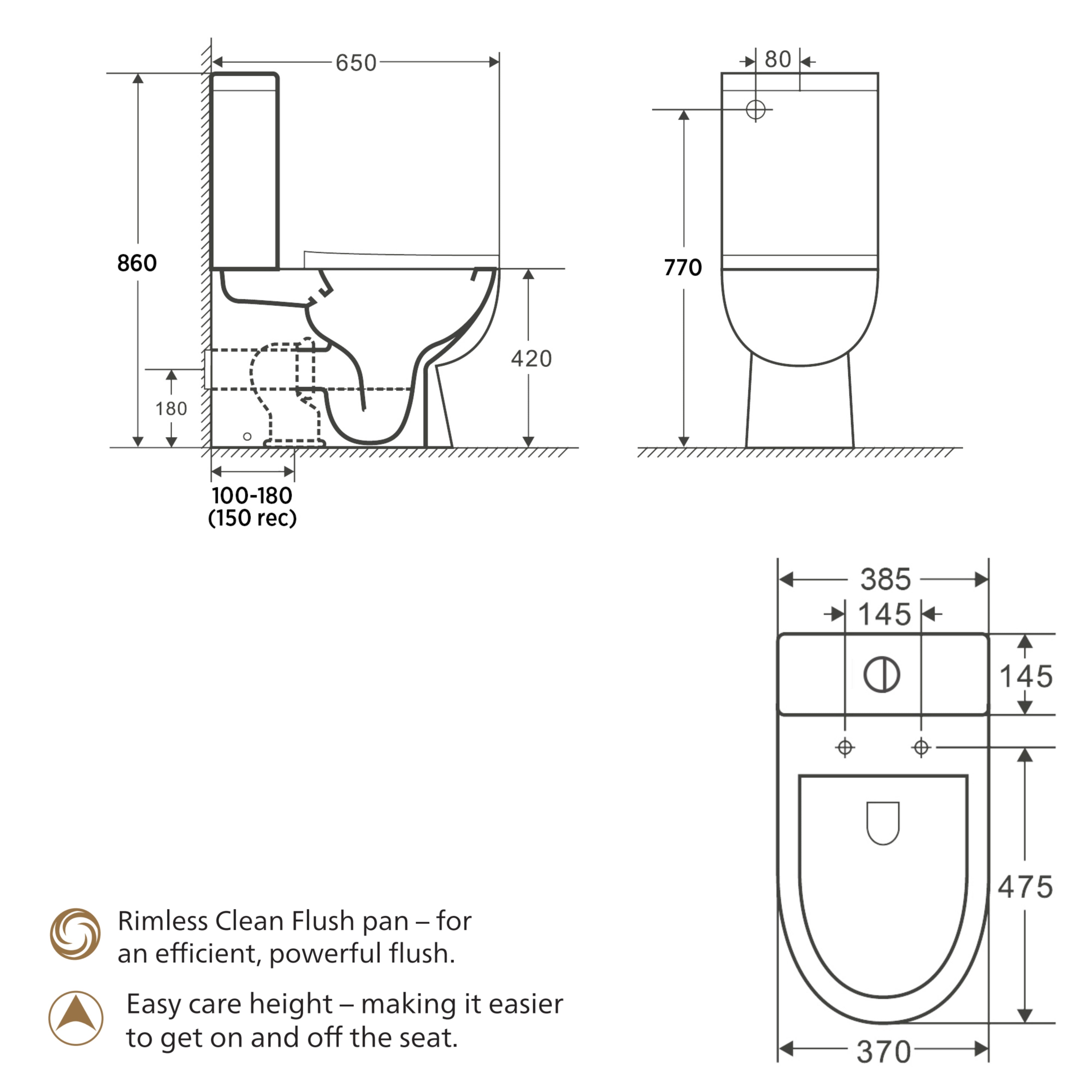 SEIMA SYROS RIMLESS CLOSE COUPLED TOILET SUITE GLOSS WHITE