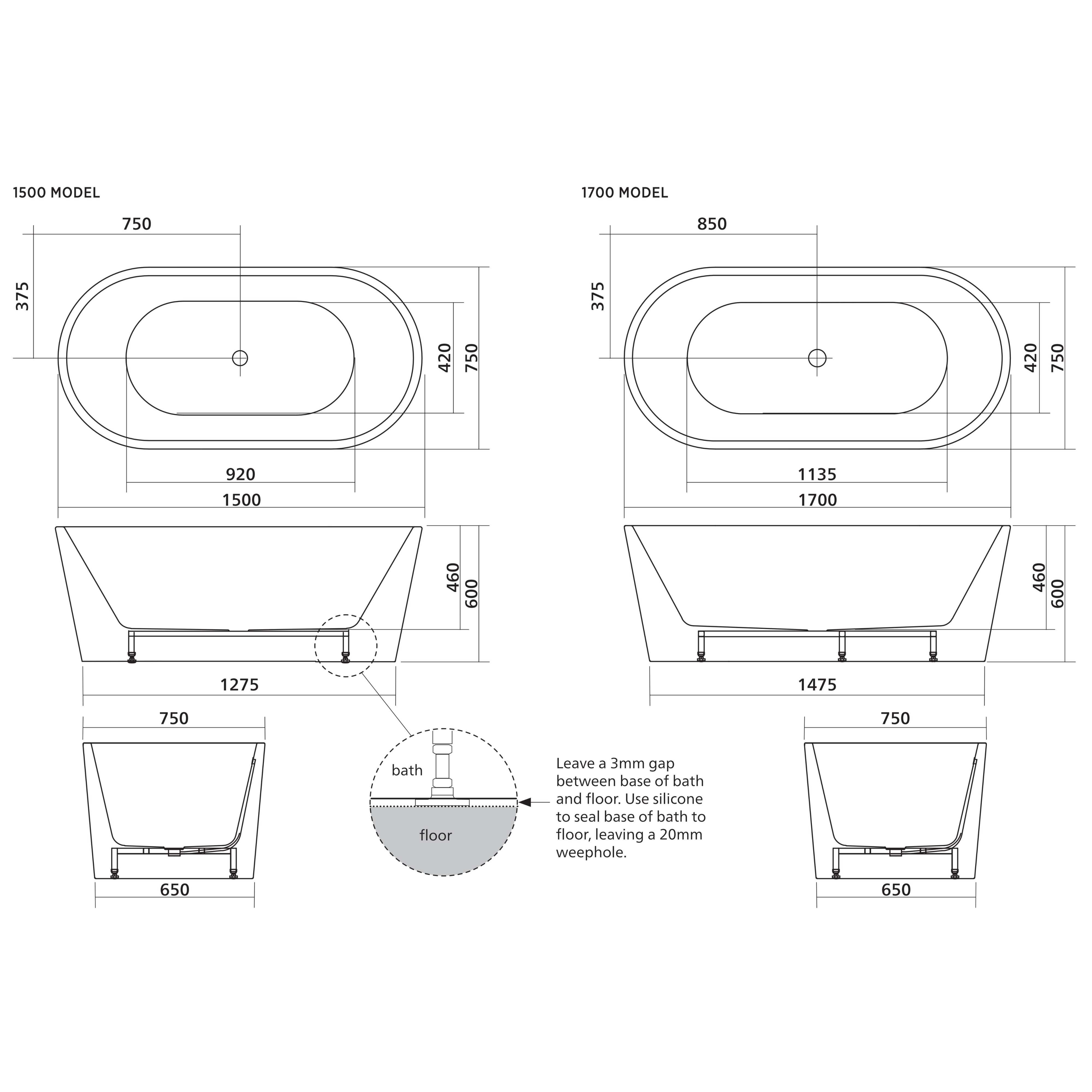 SEIMA LIMNI 101 FREESTANDING BATHTUB GLOSS WHITE (AVAILABLE IN 1500MM AND 1700MM)