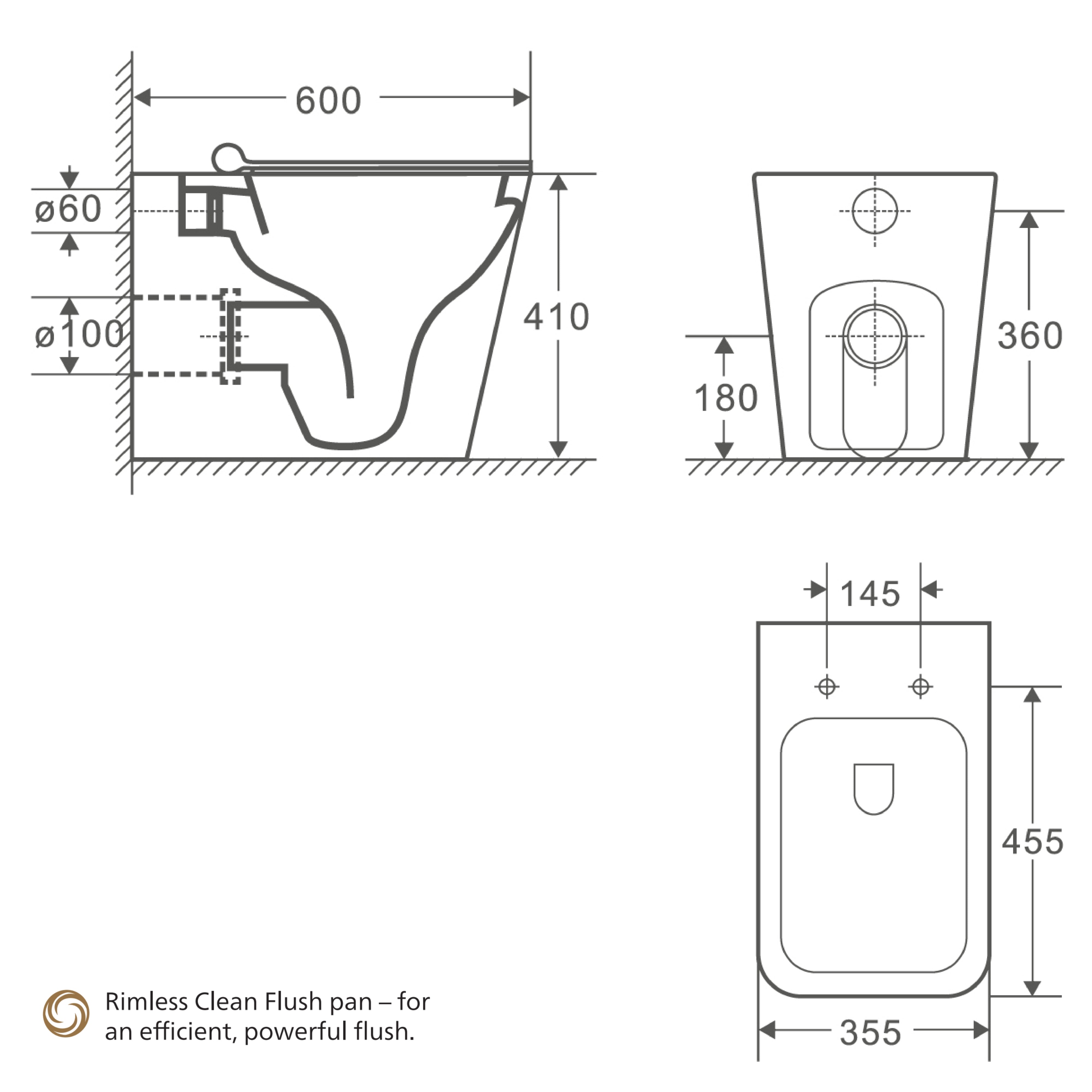 SEIMA PLATI WALL FACED RIMLESS TOILET SUITE GLOSS WHITE