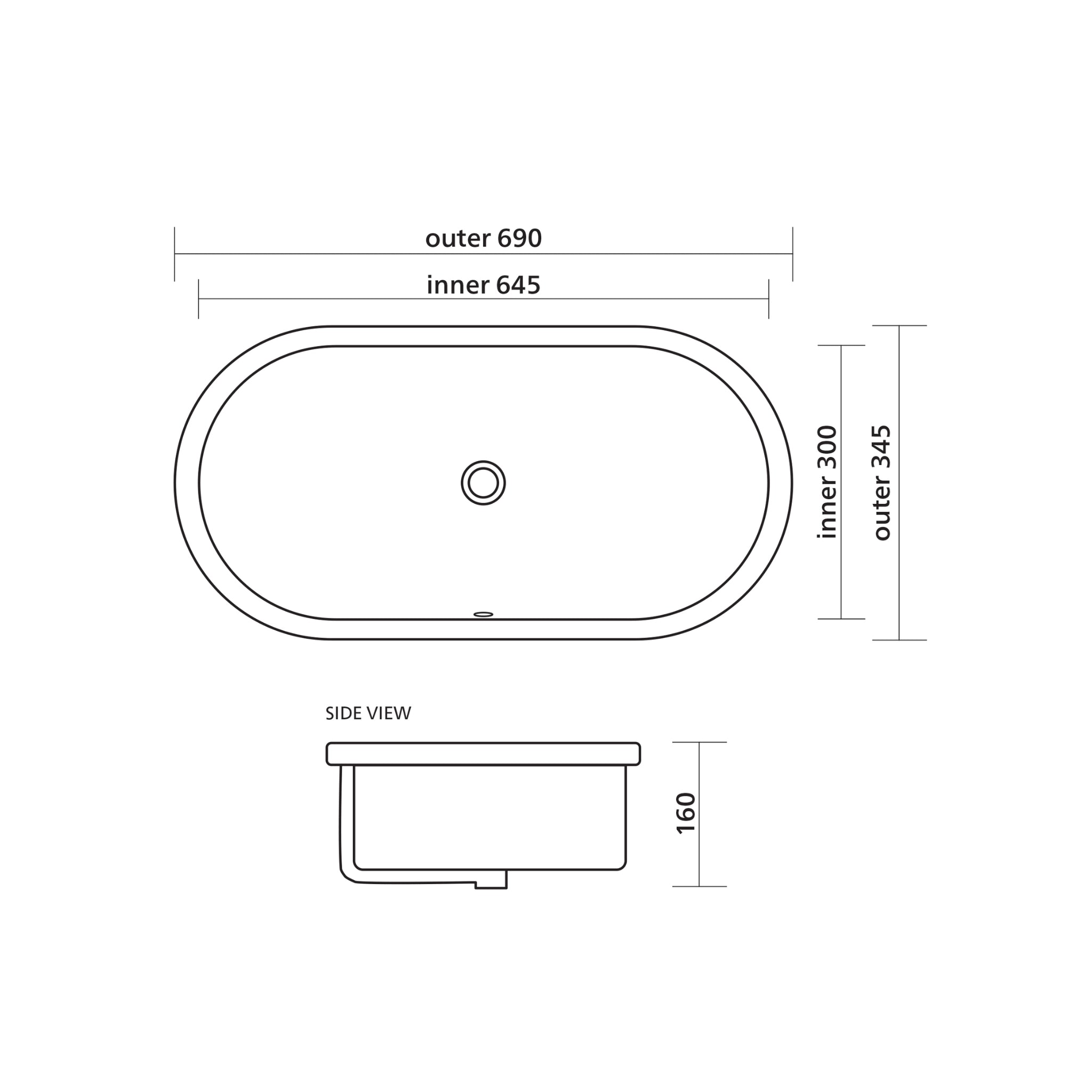 SEIMA ARKO 680 UNDER COUNTER BASIN WITH OVERFLOW GLOSS WHITE 680MM