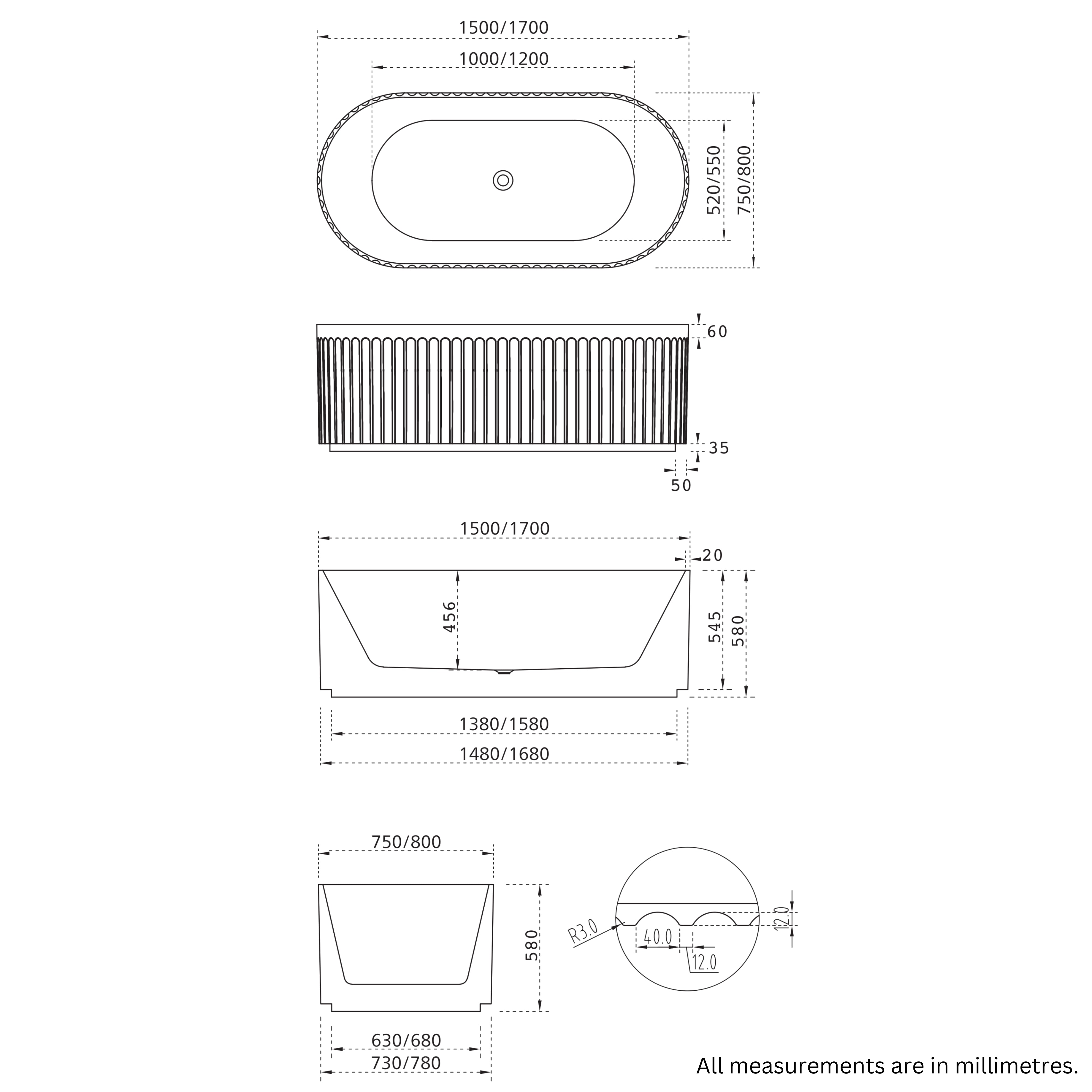 SEIMA CLEO 100 FREESTANDING BATHTUB MATTE WHITE (AVAILABLE IN 1500MM AND 1700MM)