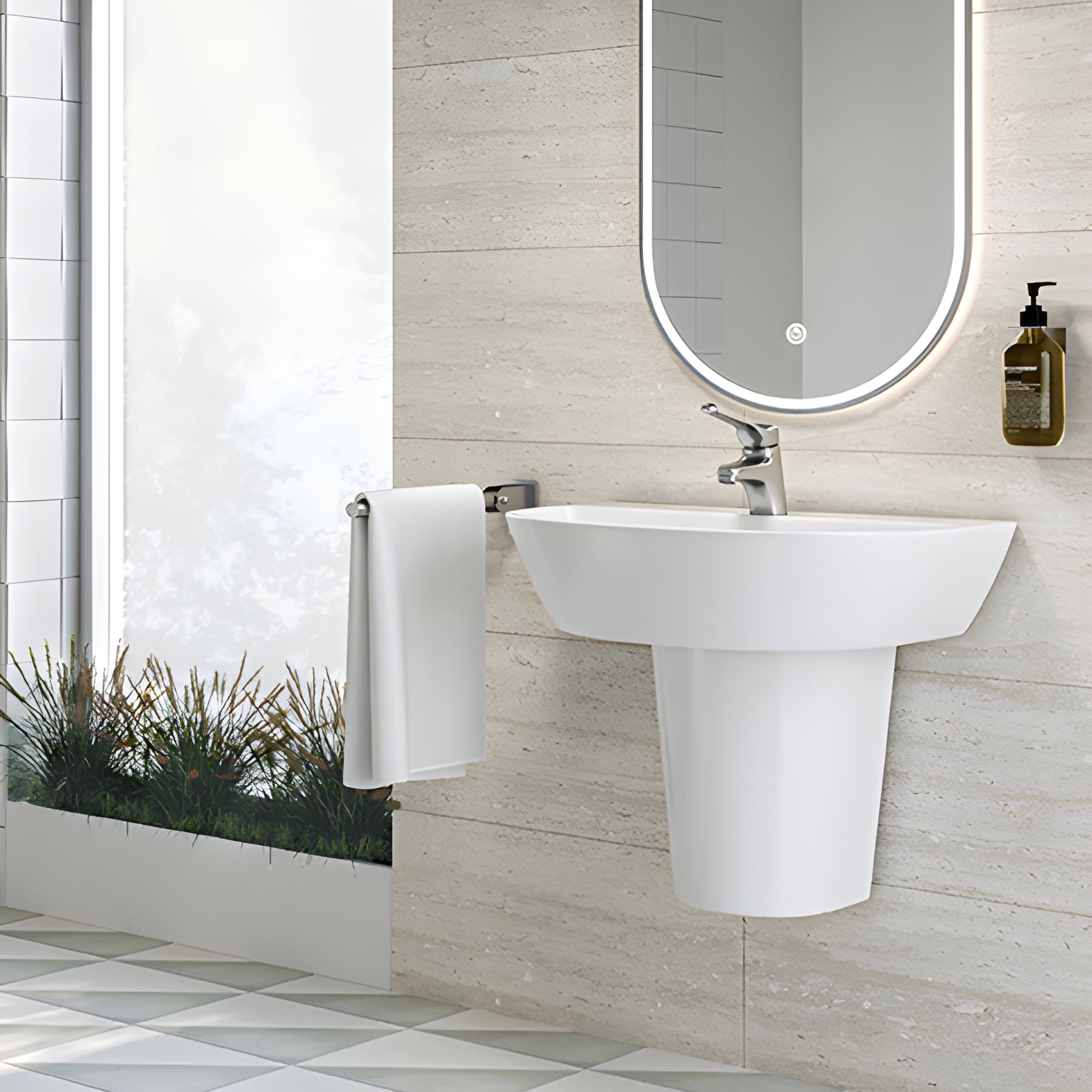 SEIMA CHIOS 600 WALL HUNG BASIN WITH OVERFLOW GLOSS WHITE 600MM