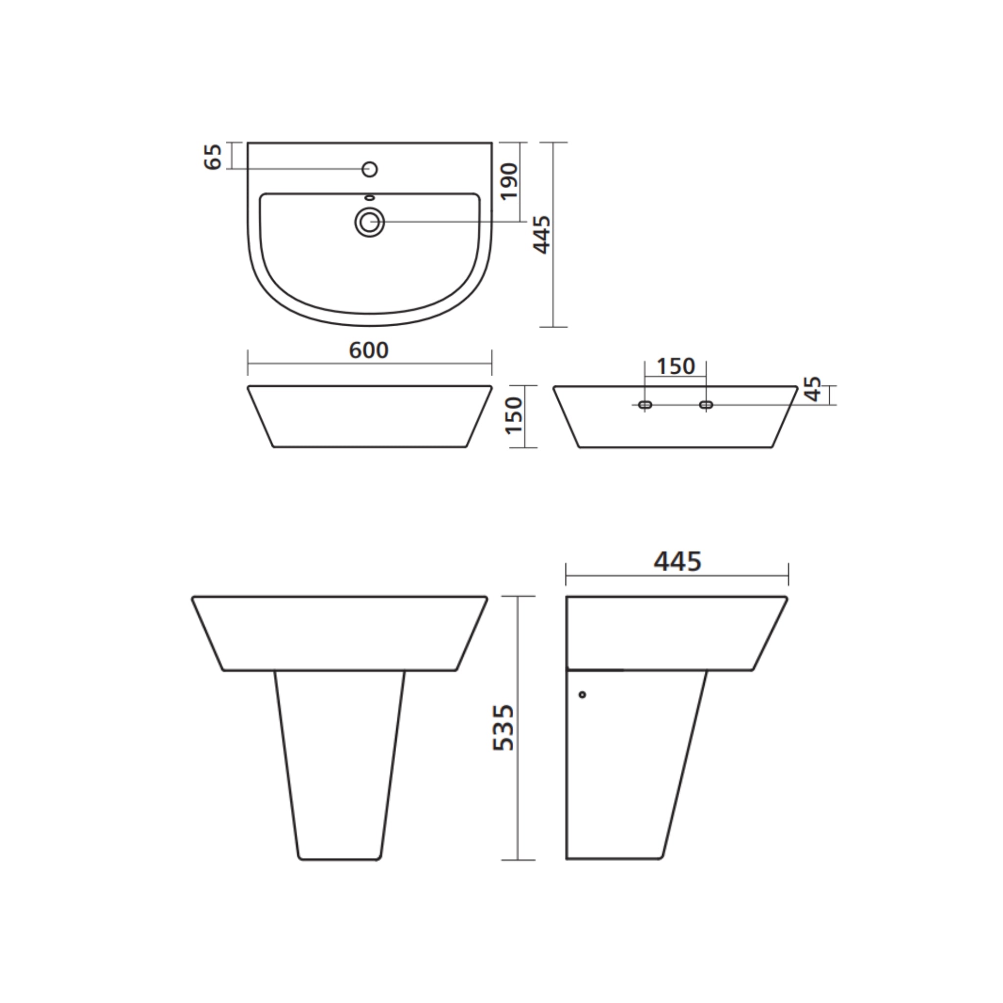 SEIMA CHIOS 600 WALL HUNG BASIN WITH OVERFLOW GLOSS WHITE 600MM