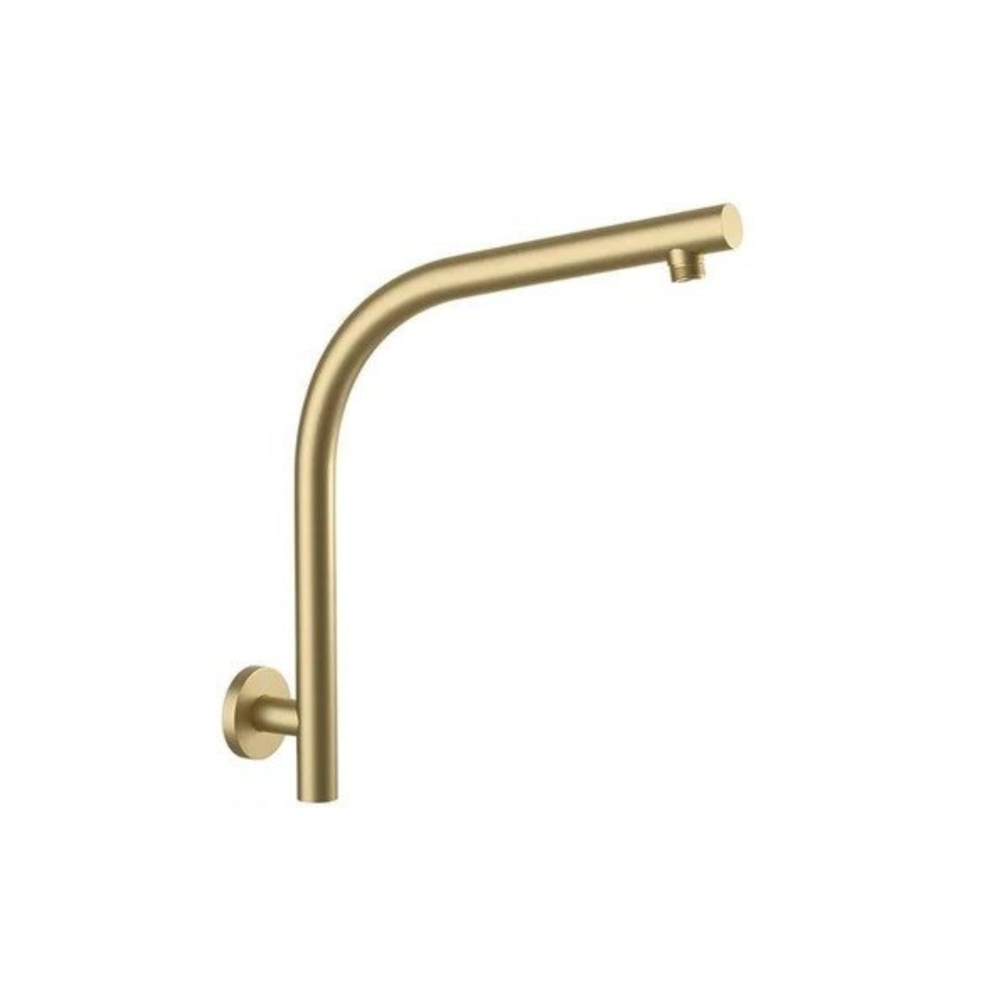 AQUAPERLA GOOSENECK ROUND WALL SHOWER ARM BRUSHED BRASS 350MM