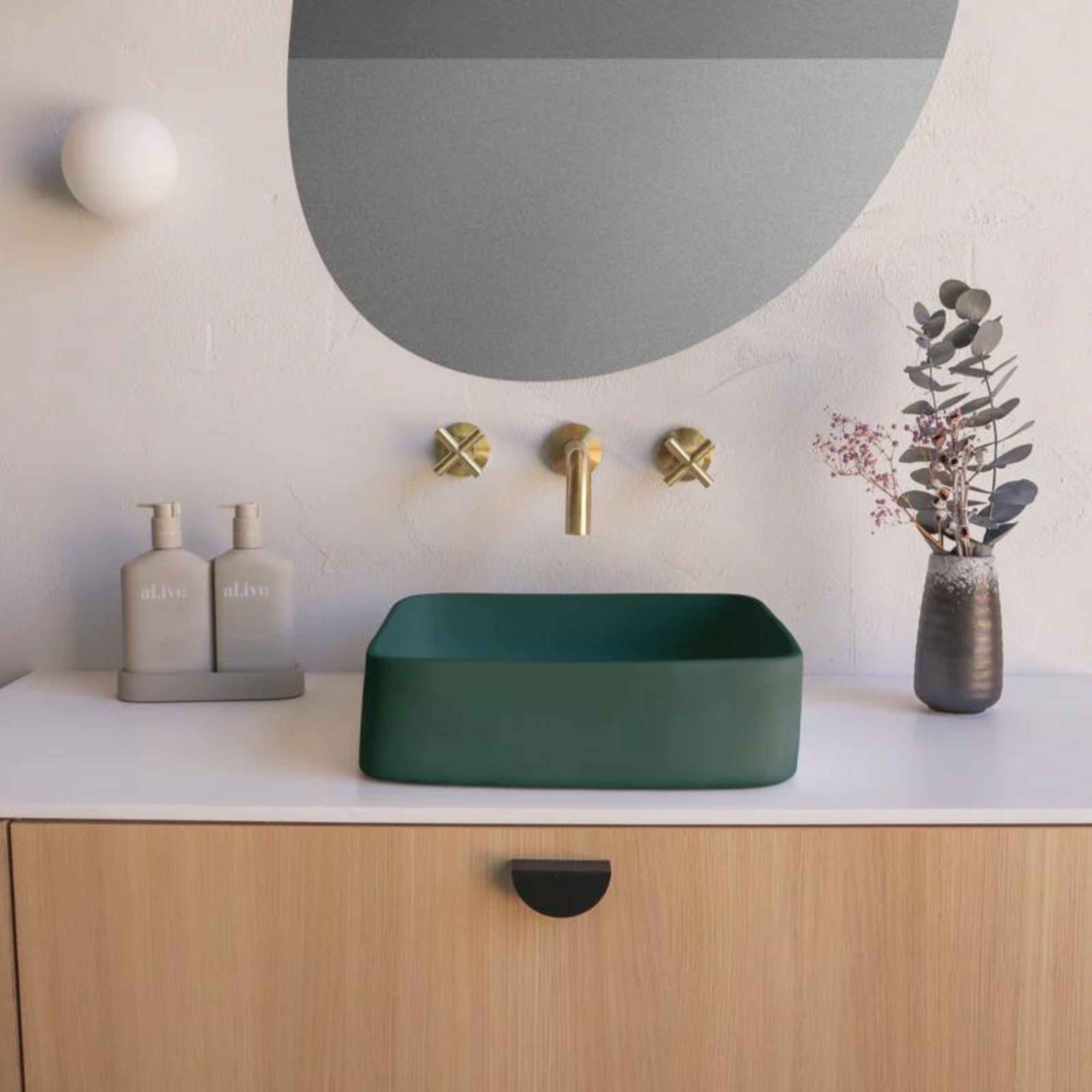 NOOD CO CONSCIOUS RANGE CAST ABOVE COUNTER / WALL HUNG BASIN TEAL 380MM