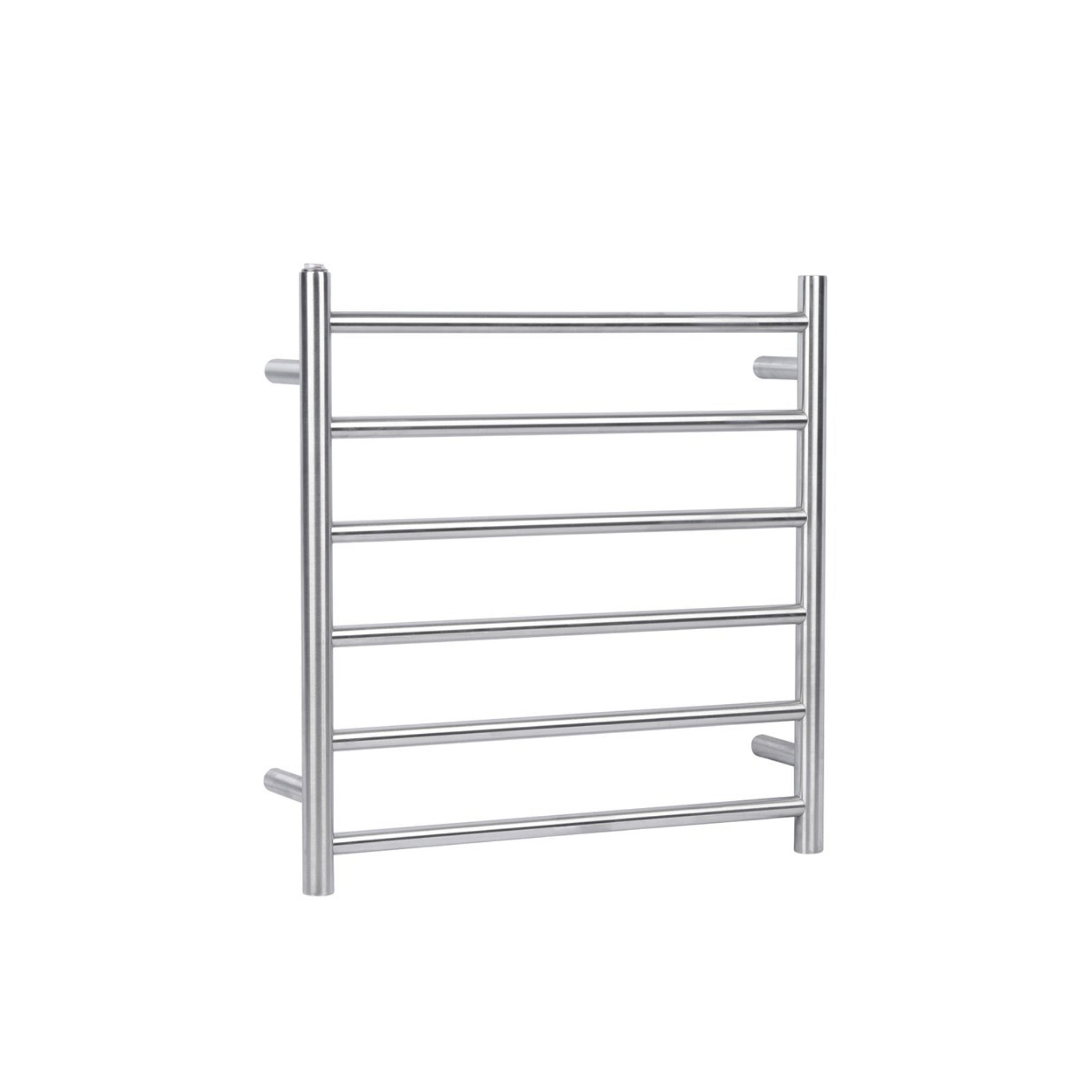 AQUAPERLA 6-BAR ROUND LADDER HEATED TOWEL RAIL 620MM BRUSHED NICKEL