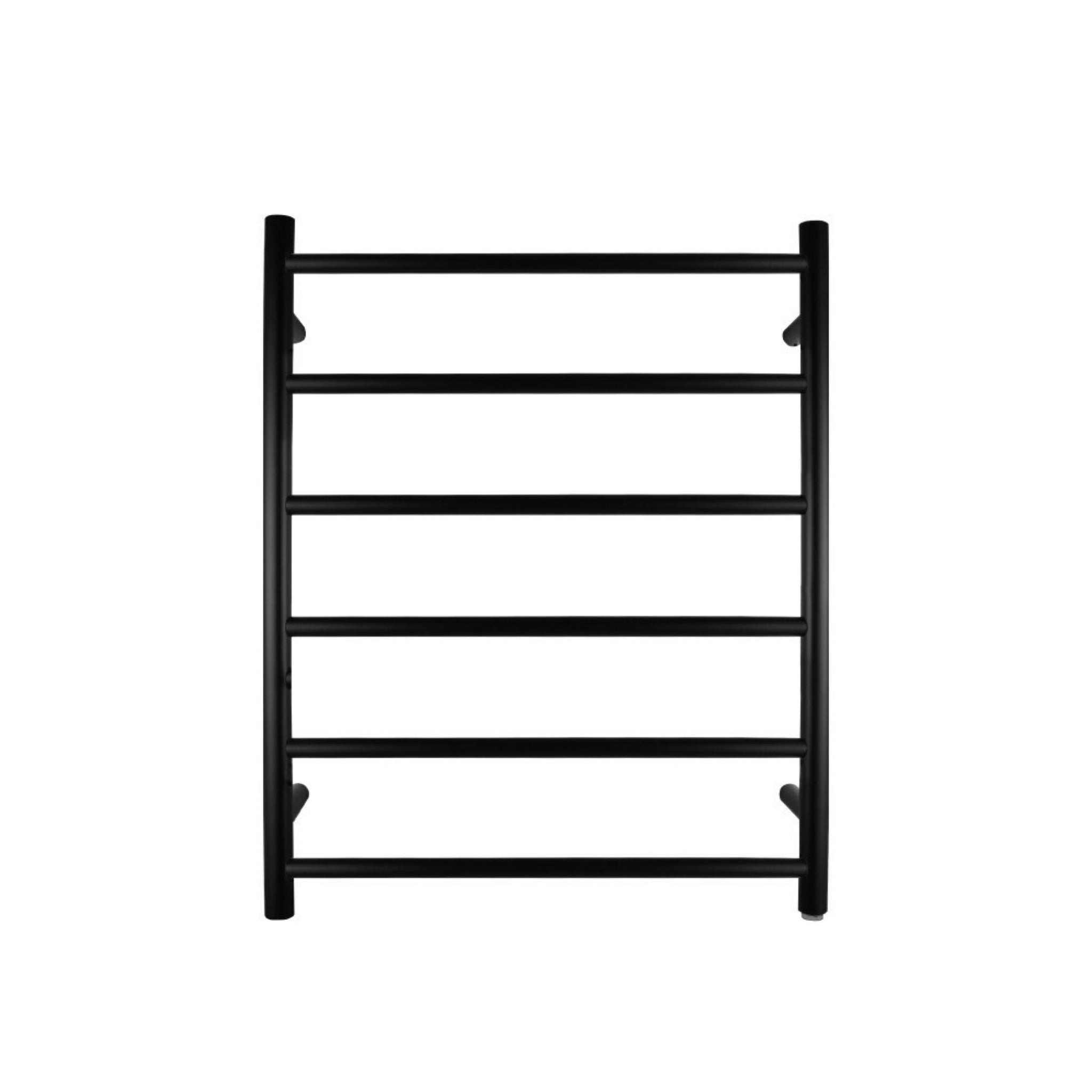 AQUAPERLA 6-BAR ROUND LADDER HEATED TOWEL RAIL 620MM BLACK