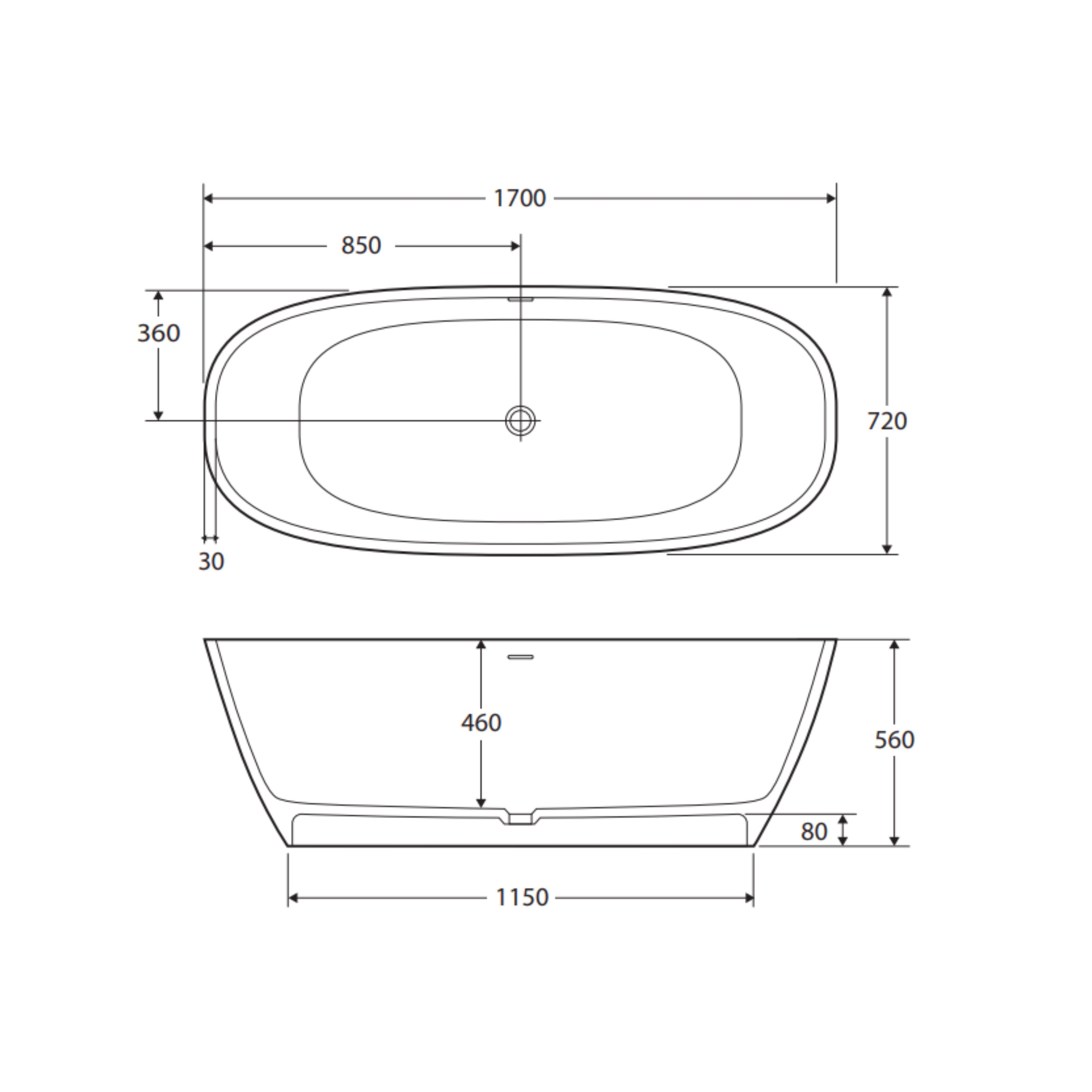 FIENZA MARISSA SOLID SURFACE FREESTANDING BATHTUB MATTE WHITE 1700MM