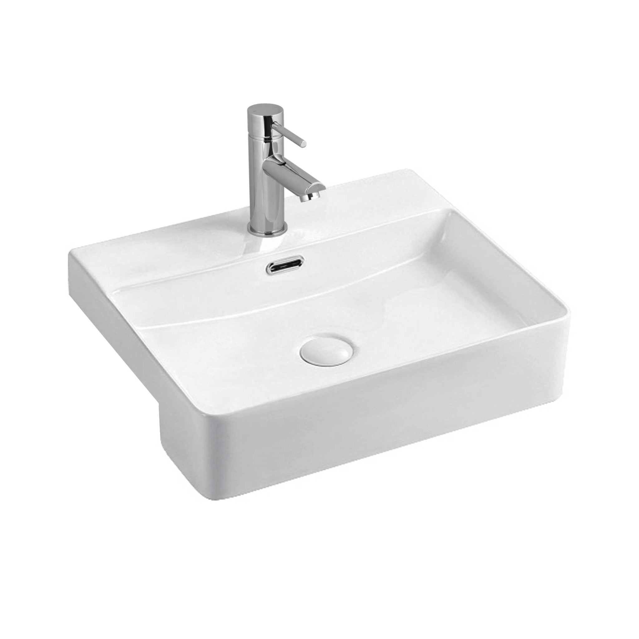 SEIMA LIMNI 500 SEMI-RECESSED BASIN WITH TAPHOLE & OVERFLOW GLOSS WHITE 500MM