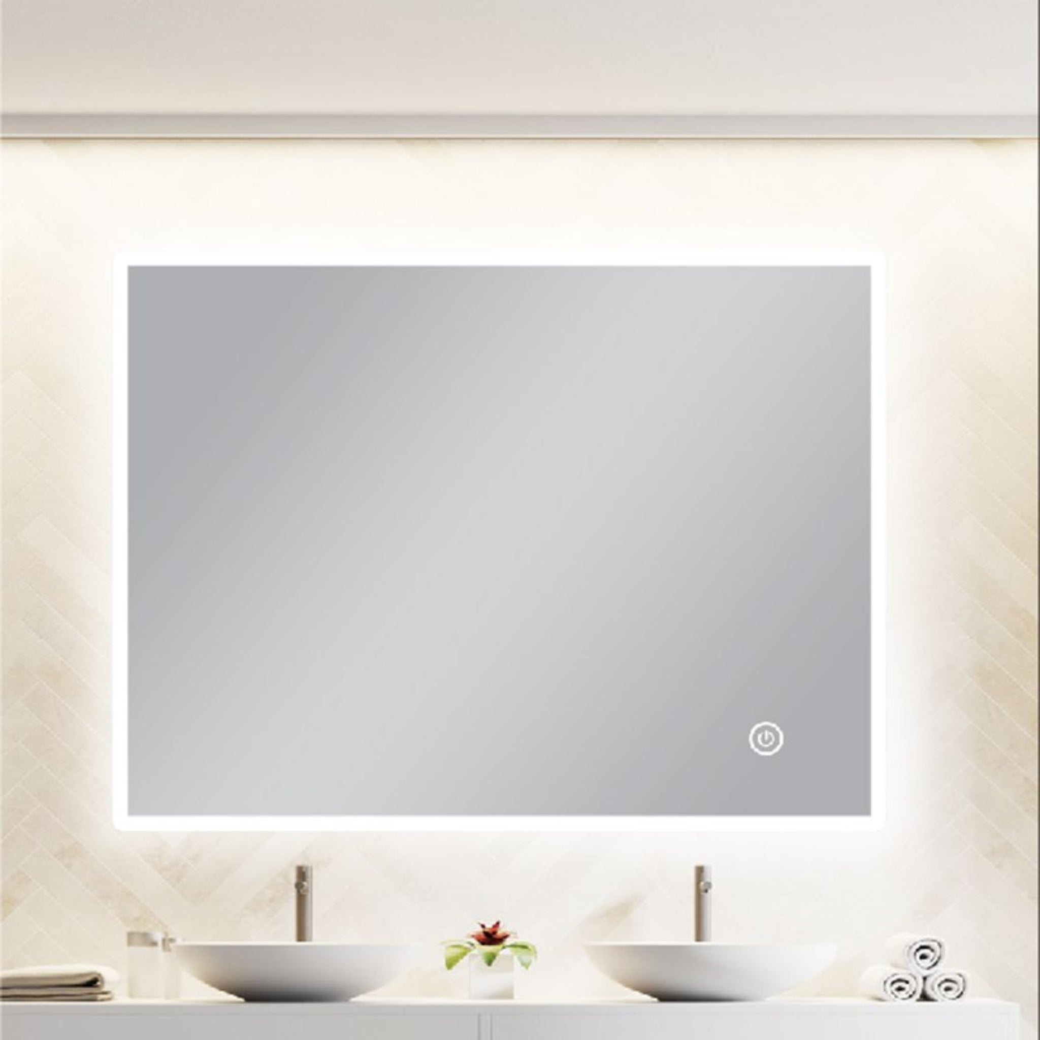 AQUAPERLA RECTANGULAR FRAMELESS 3 COLOUR FRONT-LIT LED MIRROR SILVER 900X750MM