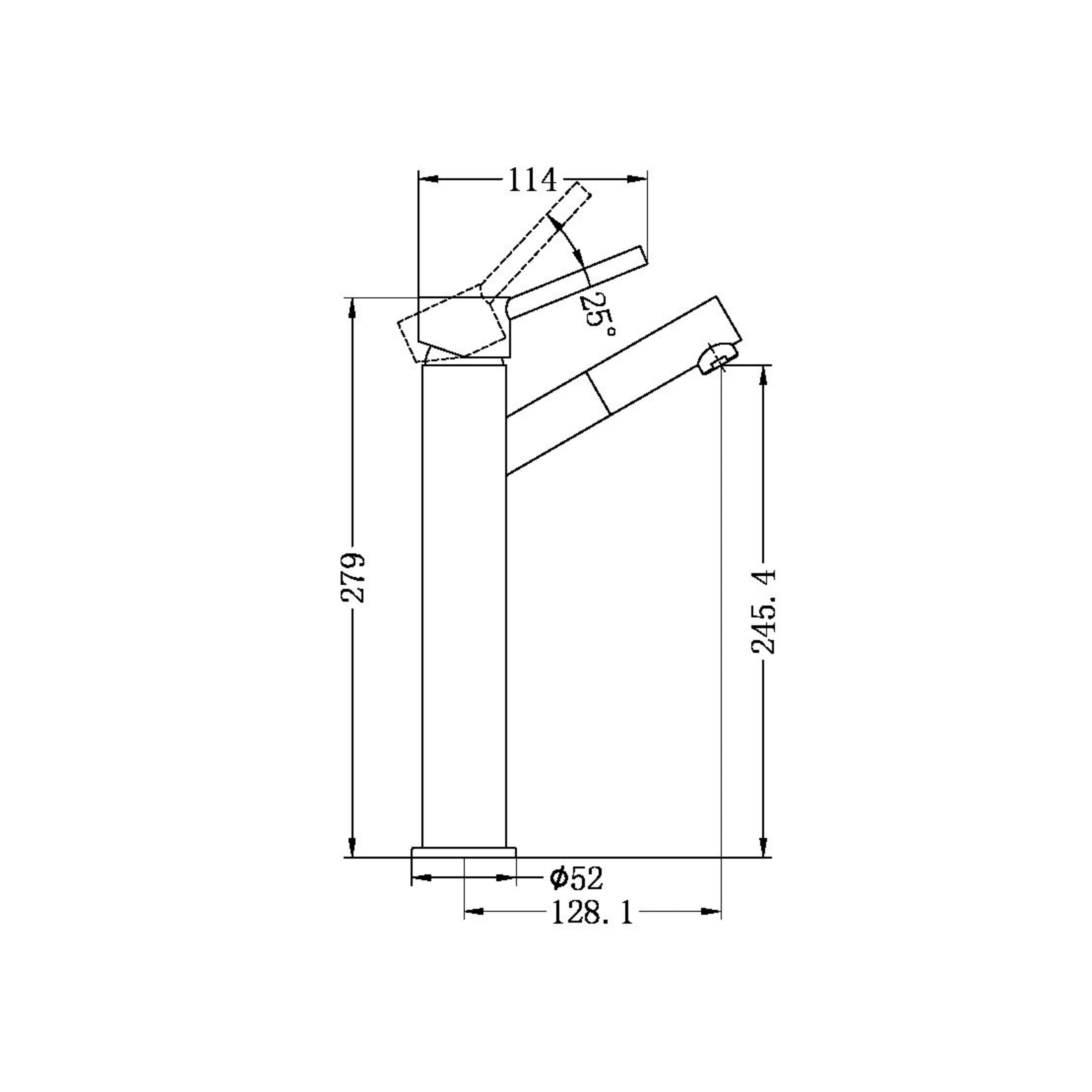 NERO DOLCE TALL BASIN MIXER ANGLE SPOUT 279MM CHROME