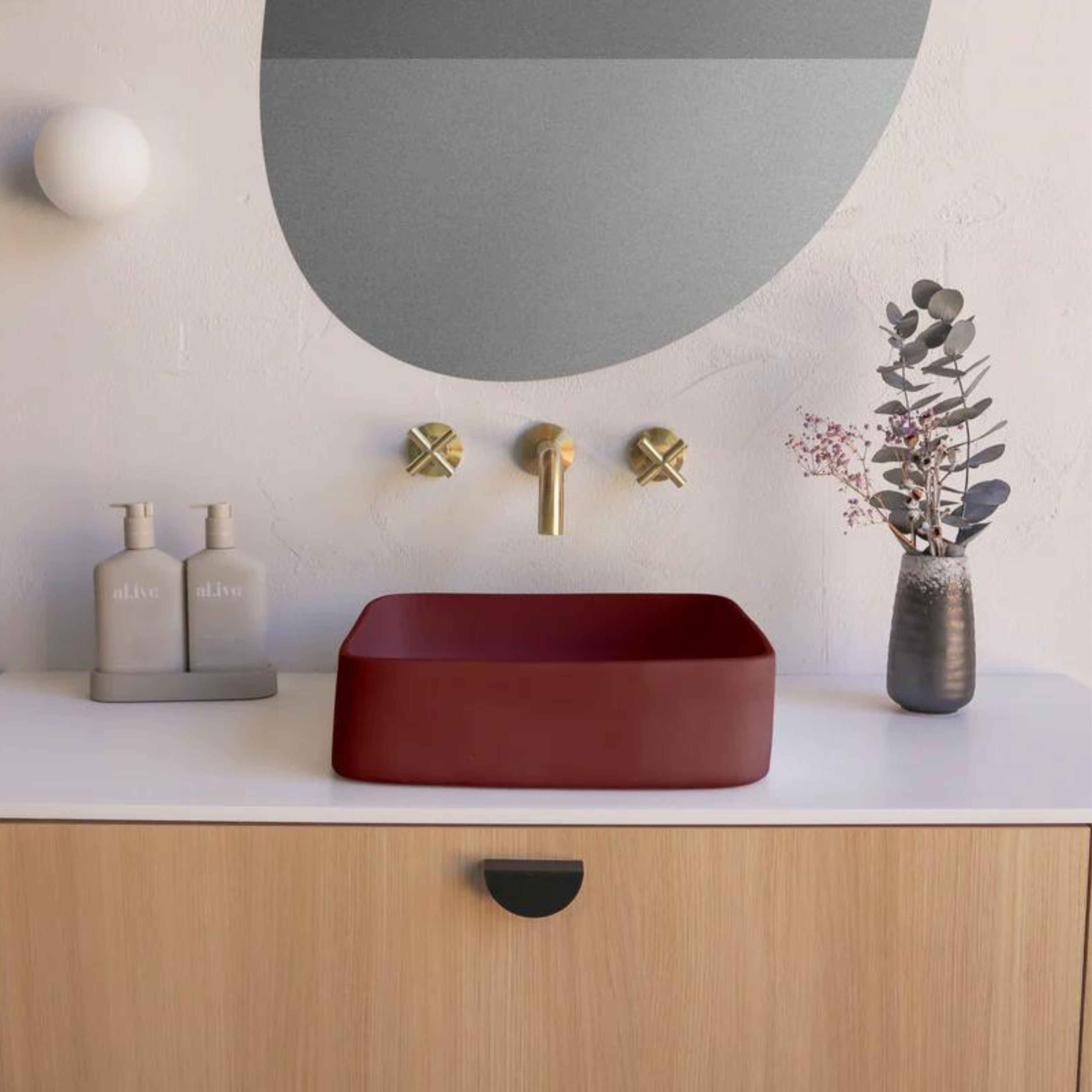 NOOD CO CONSCIOUS RANGE CAST ABOVE COUNTER / WALL HUNG BASIN CLAY 380MM