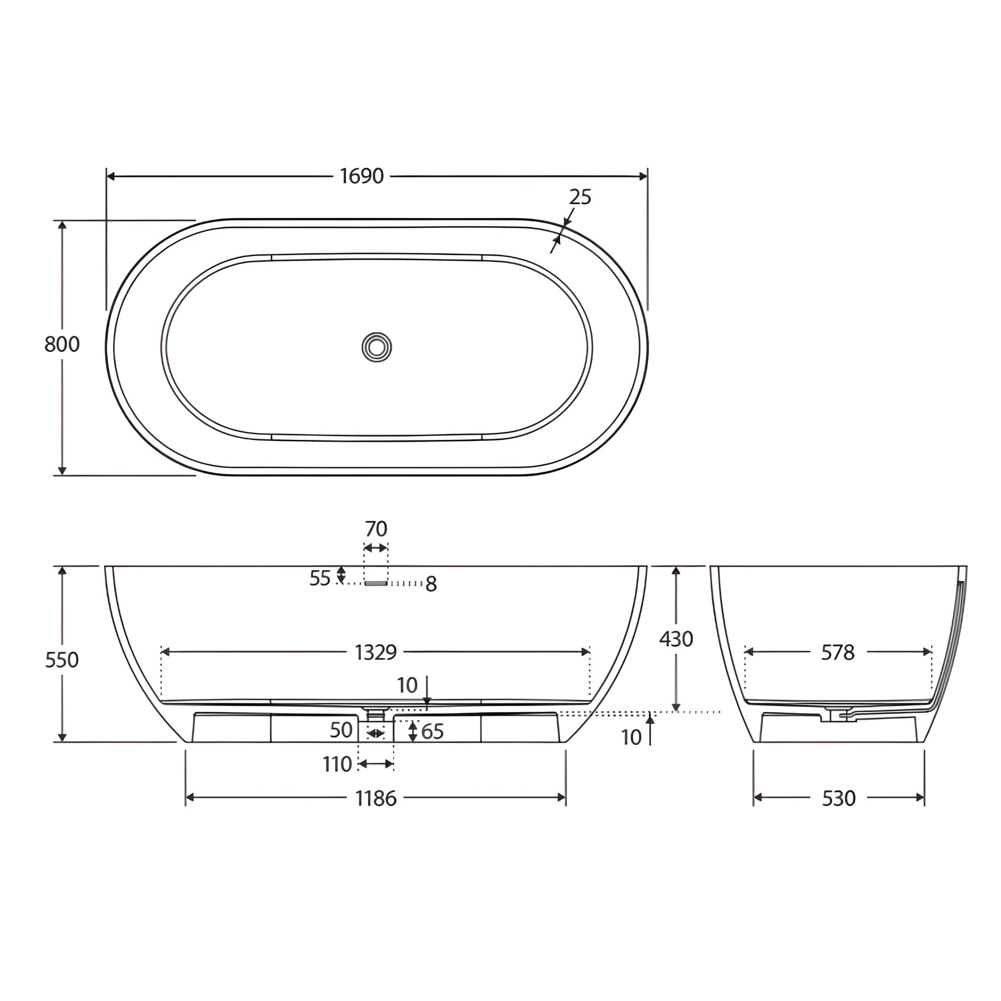 FIENZA LUCIANA SOLID SURFACE FREESTANDING BATHTUB MATTE BLACK (AVAILABLE IN 1500MM AND 1690MM)