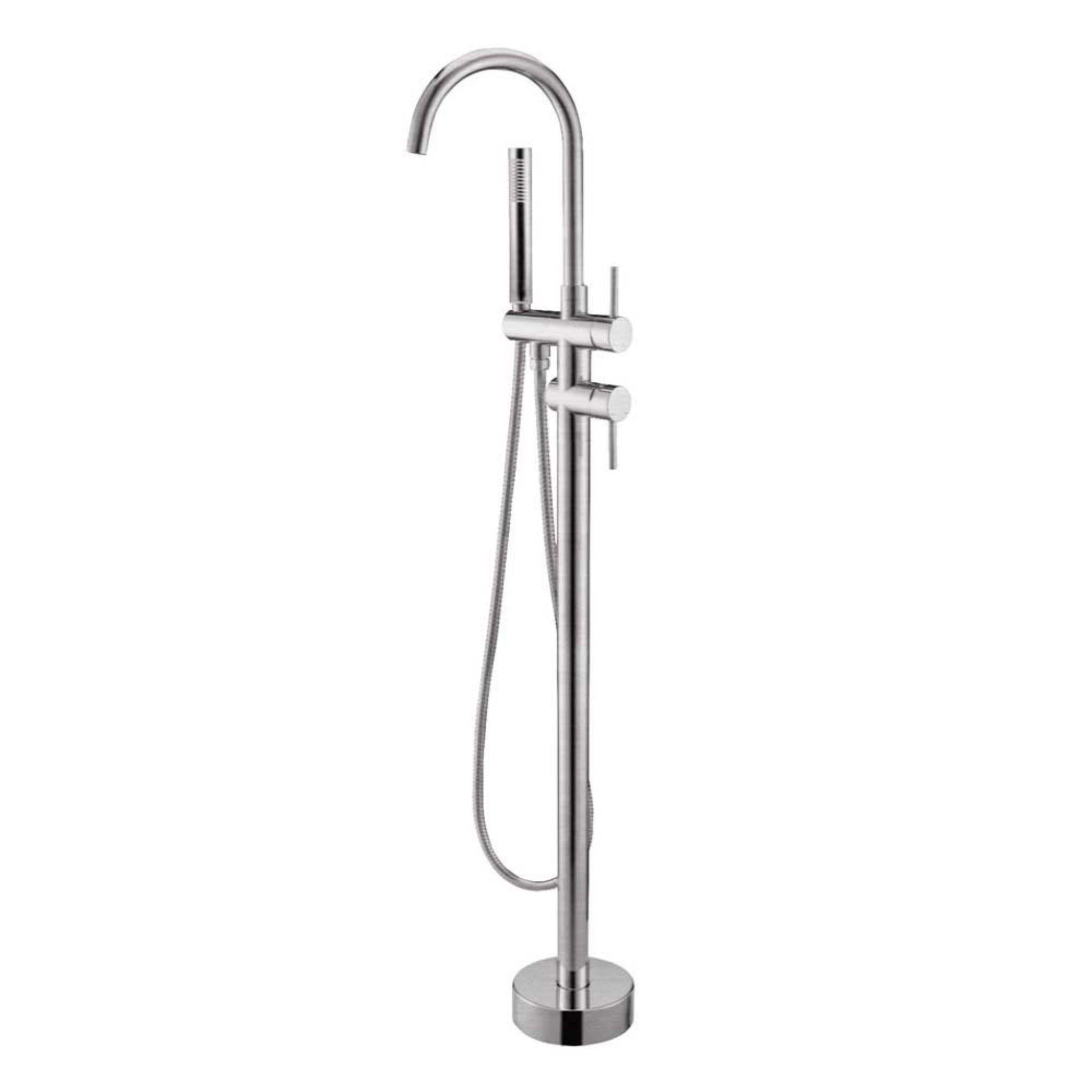 AQUAPERLA FREESTANDING TAP WITH HAND HELD SHOWER 1080MM BRUSHED NICKEL