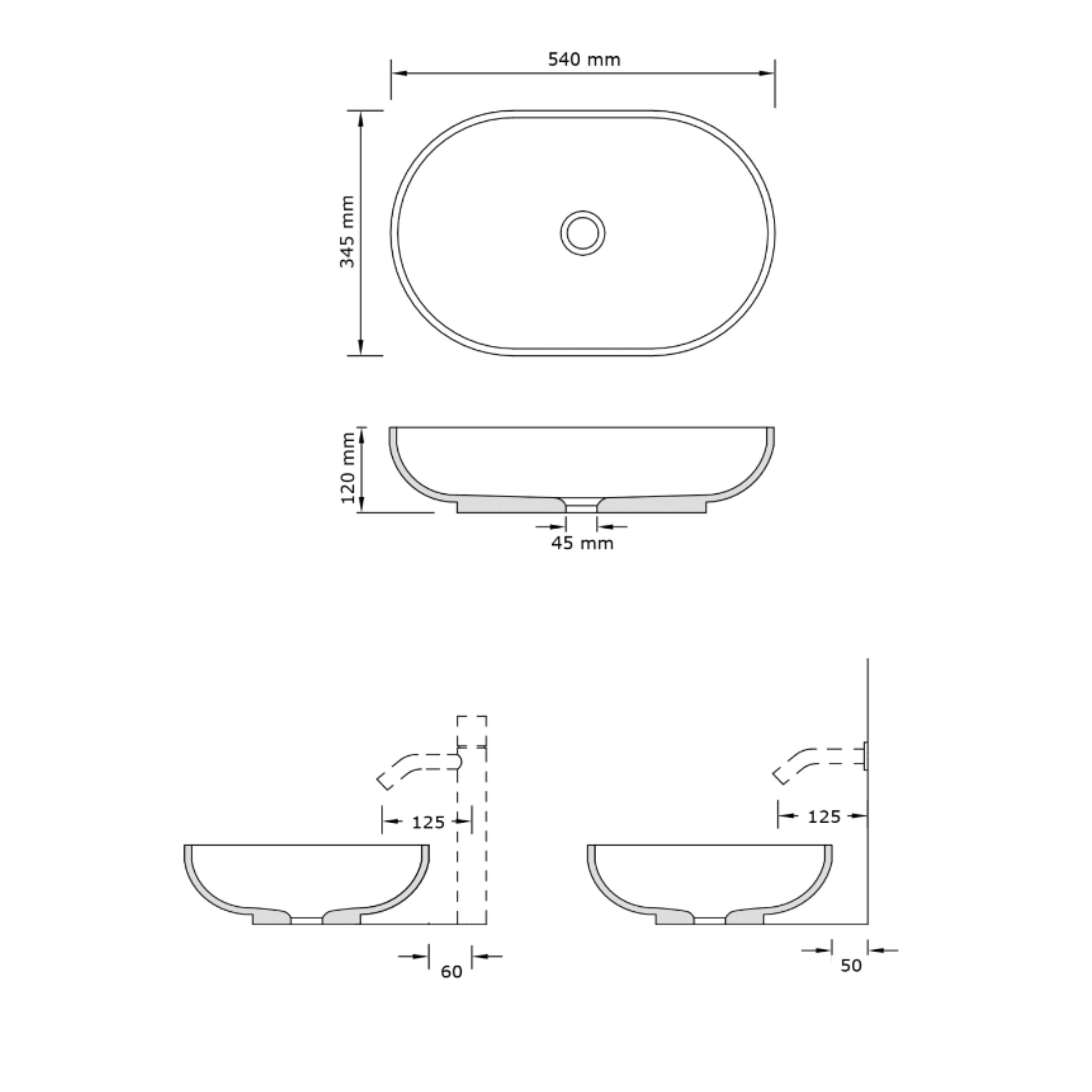 CONCRETE STUDIO KAARLA OVAL ABOVE COUNTER BASIN WHITE 540MM