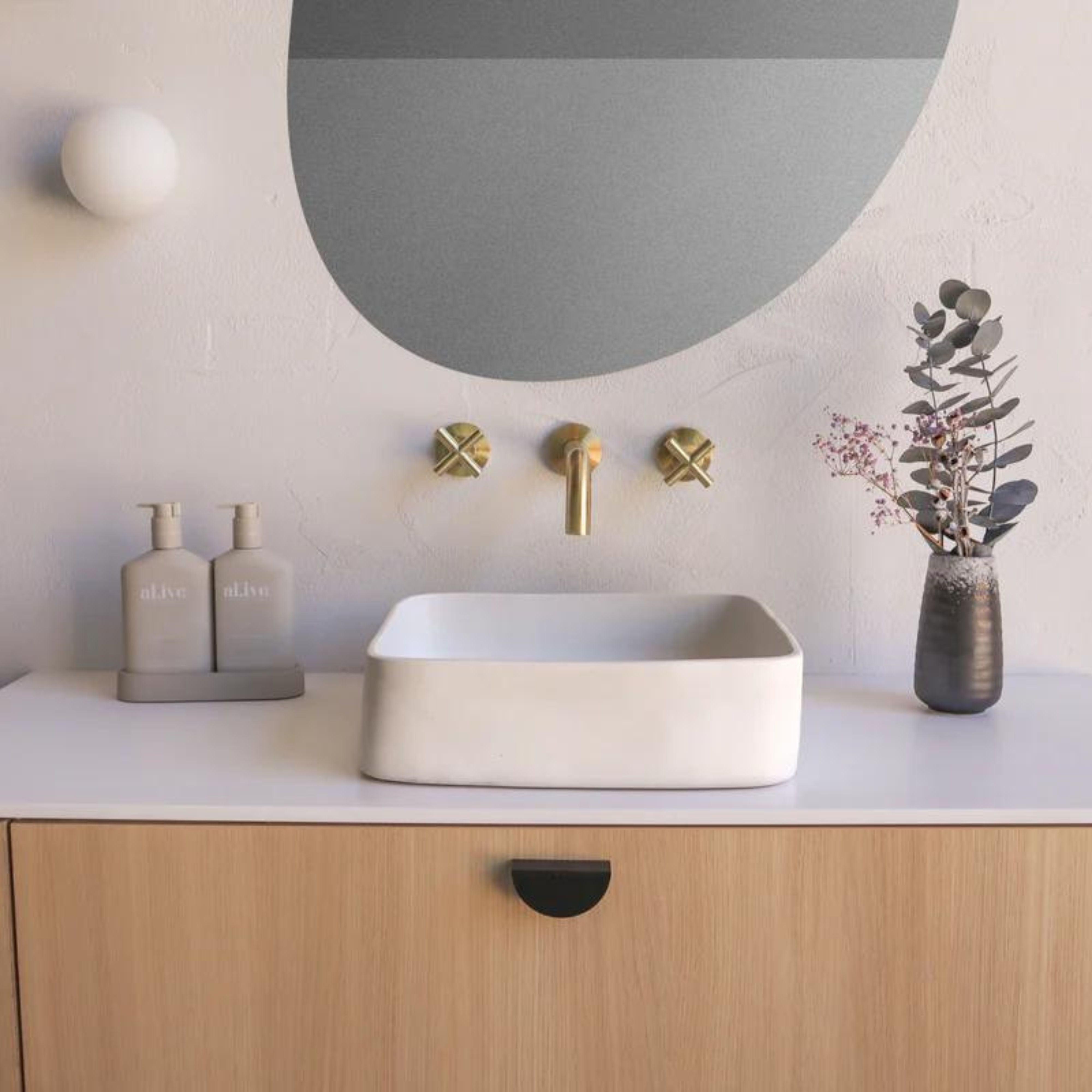 NOOD CO CONSCIOUS RANGE CAST ABOVE COUNTER / WALL HUNG BASIN IVORY 380MM