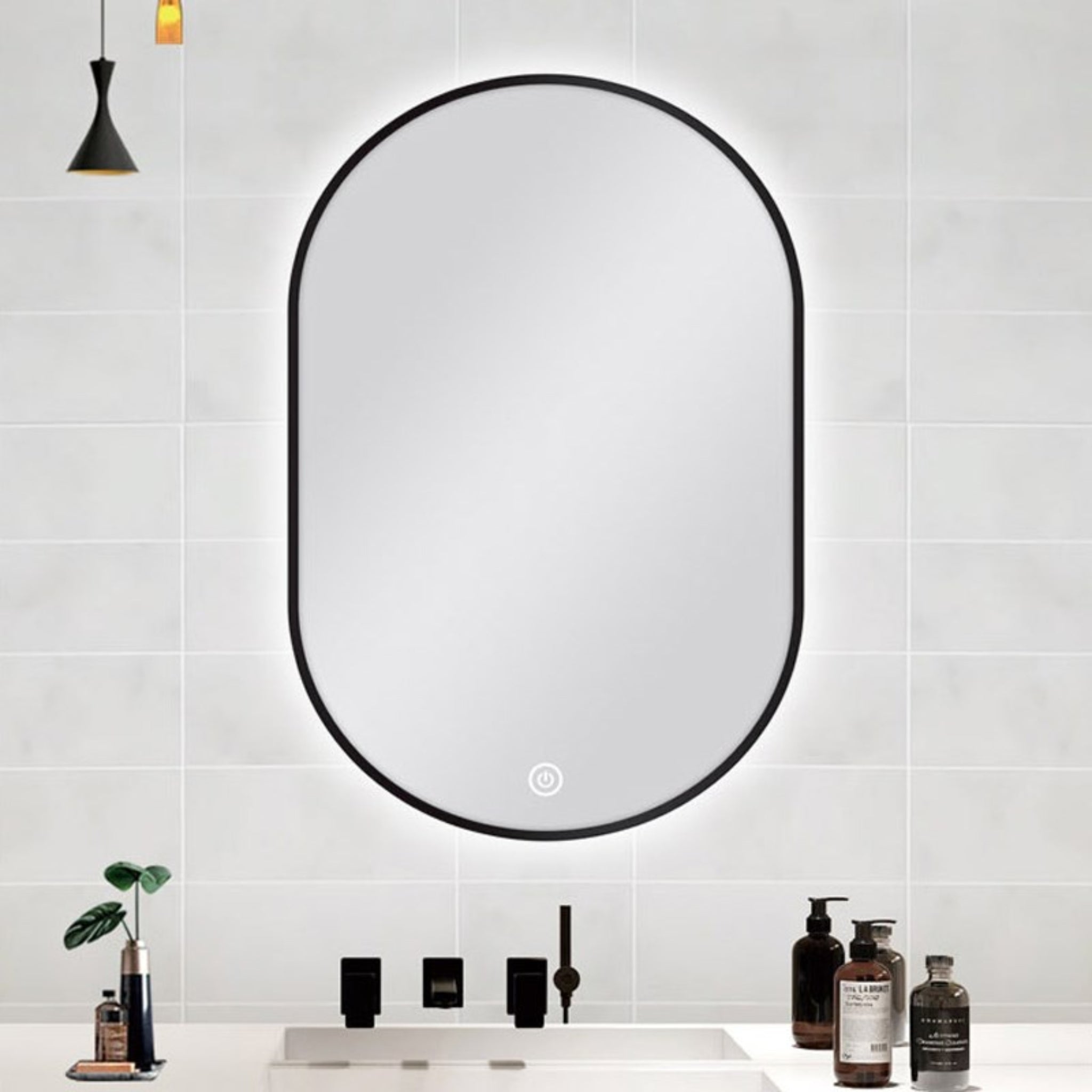 AQUAPERLA OVAL FRAMED BACK-LIT LED MIRROR BLACK 600X900MM