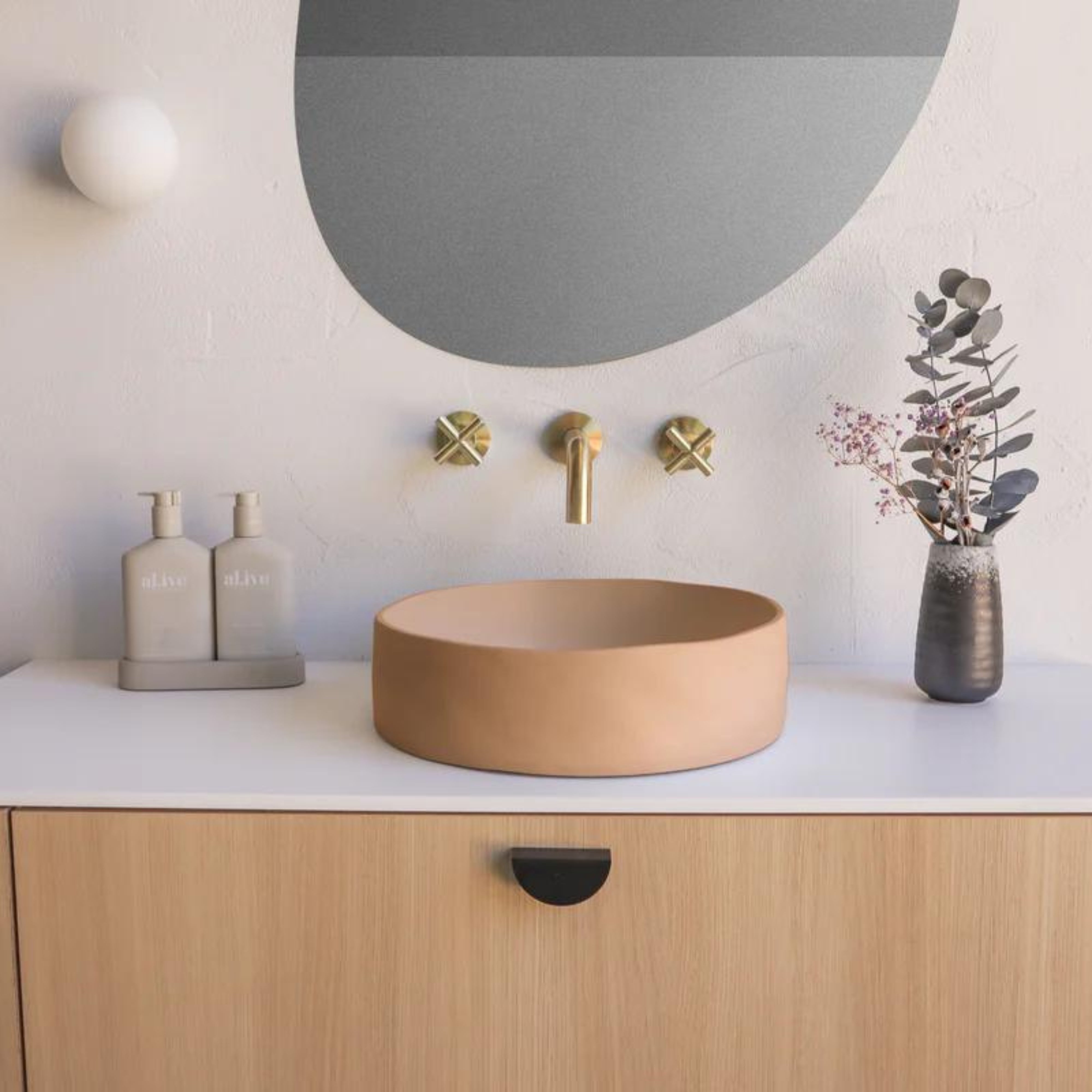 NOOD CO CONSCIOUS RANGE SLIP ABOVE COUNTER / WALL HUNG BASIN PASTEL PEACH 380MM