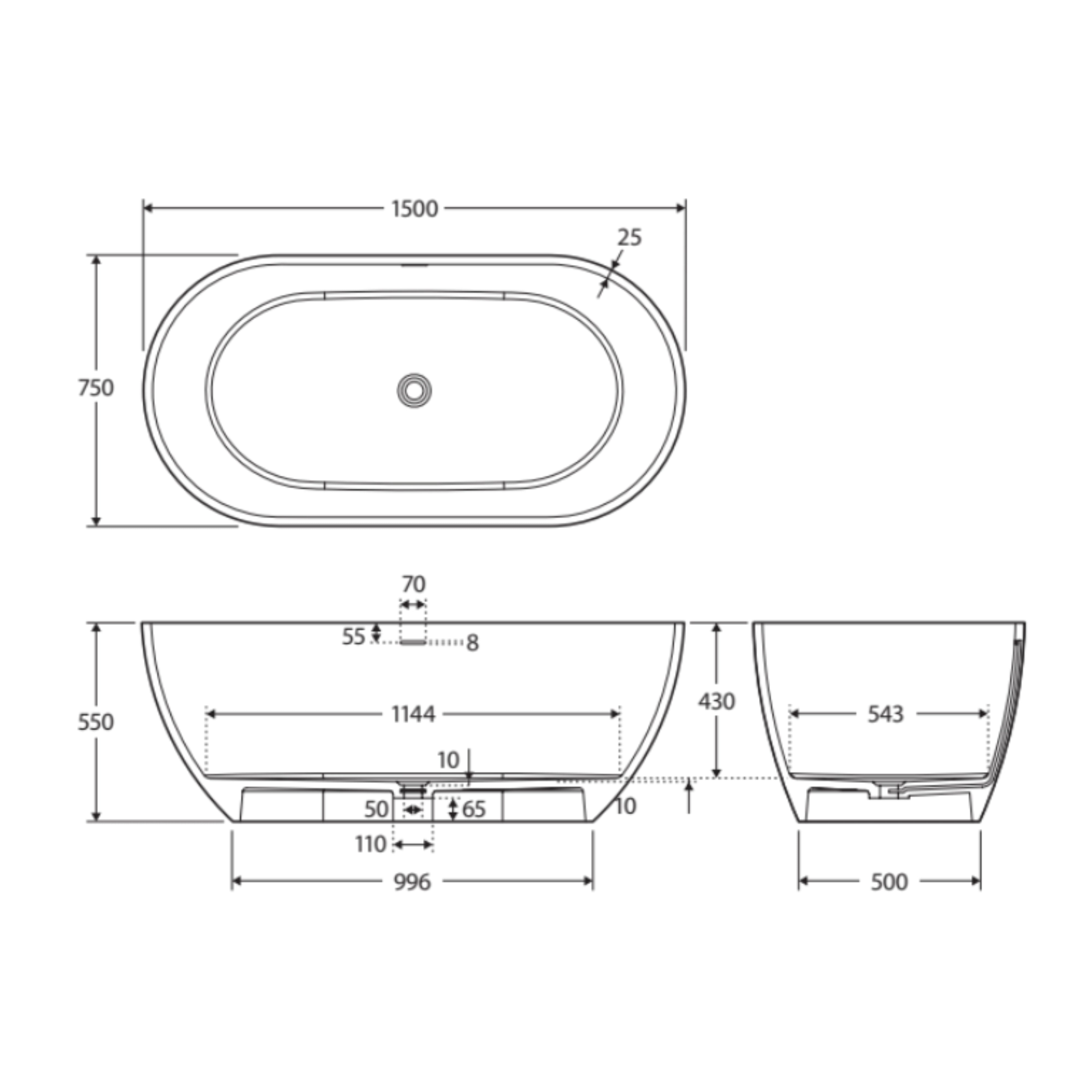 FIENZA LUCIANA SOLID SURFACE FREESTANDING BATHTUB MATTE BLACK (AVAILABLE IN 1500MM AND 1690MM)