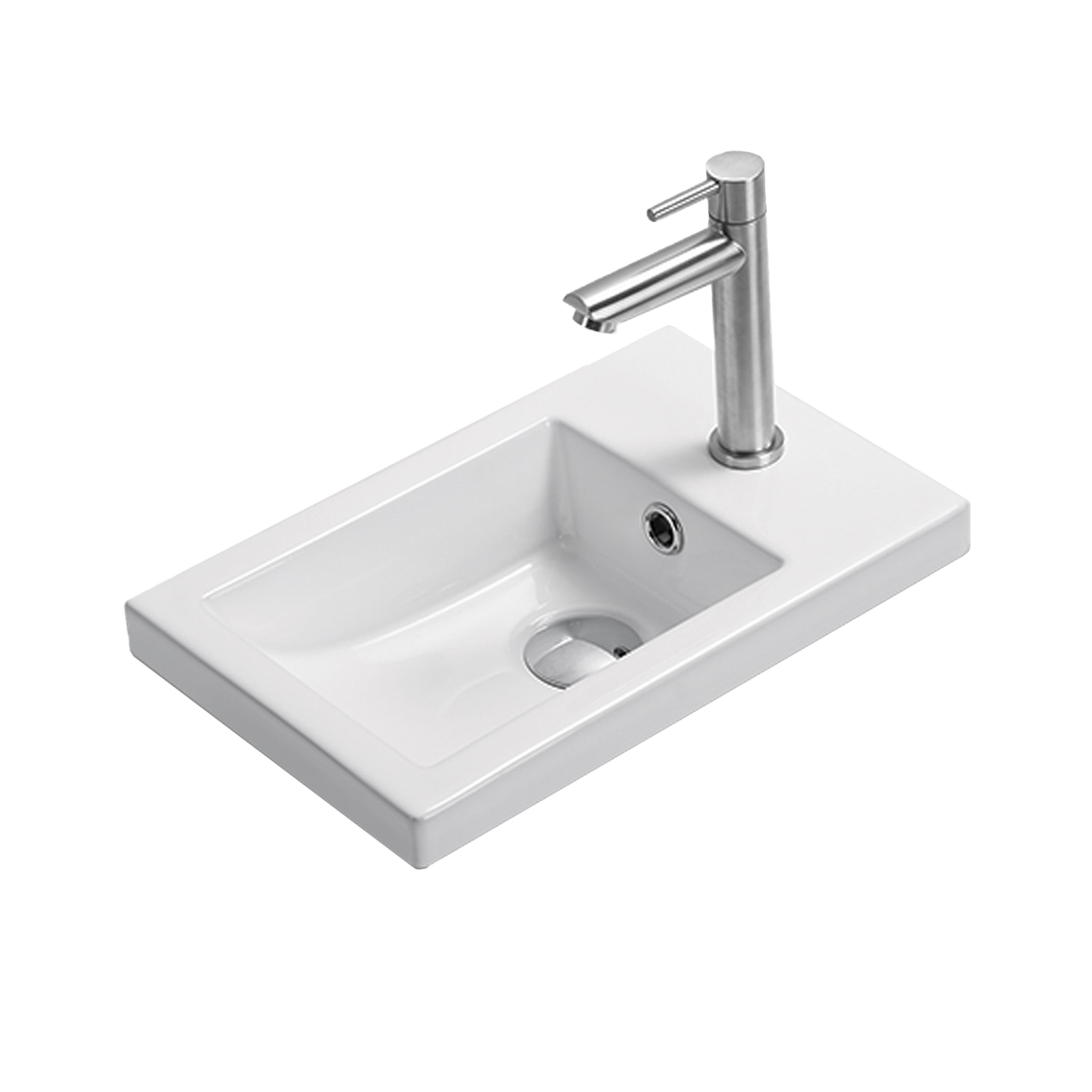 SEIMA PLATI 245 INSET BASIN WITH TAPHOLE & OVERFLOW GLOSS WHITE 398MM