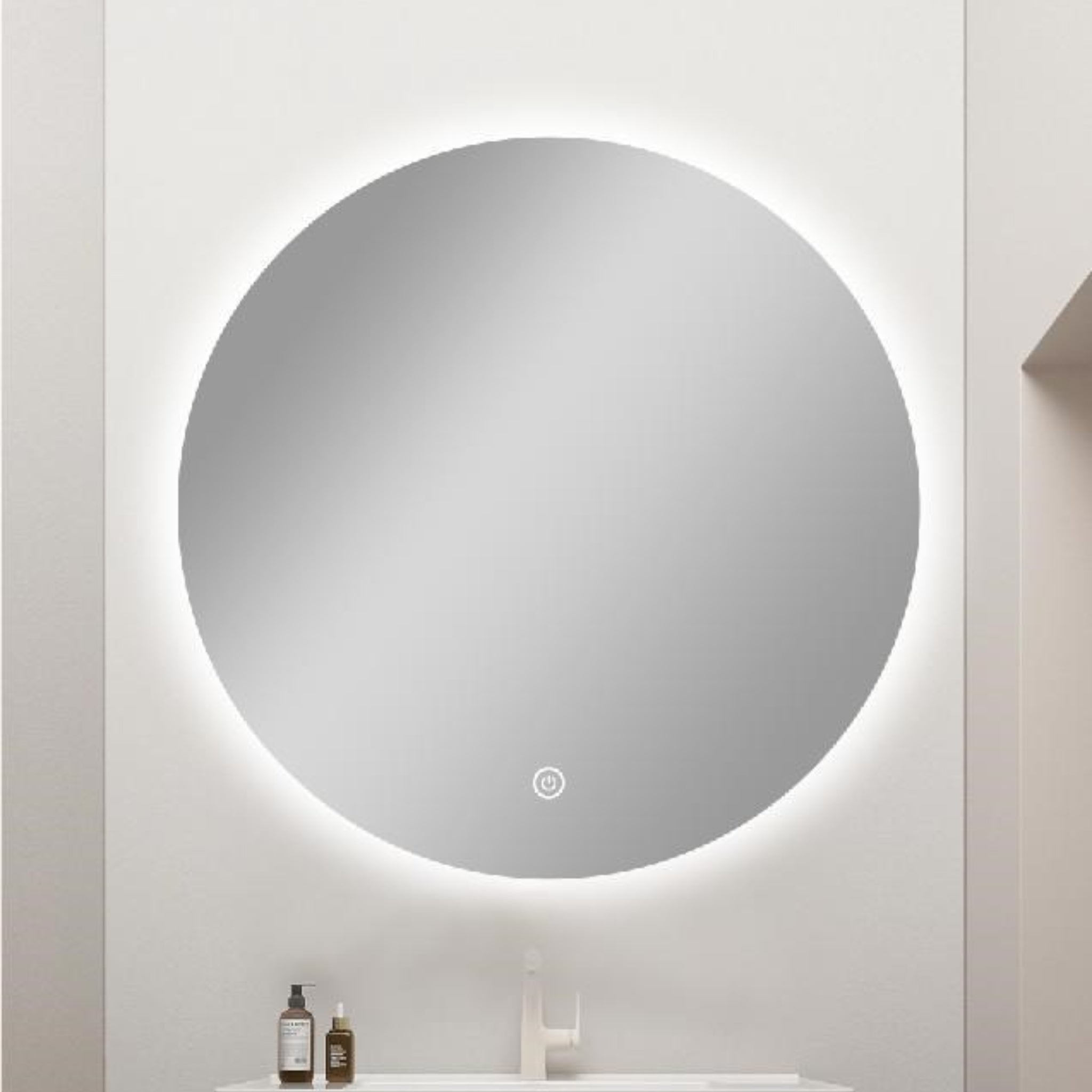 AQUAPERLA ROUND FRAMELESS BACK-LIT LED MIRROR SILVER 750MM