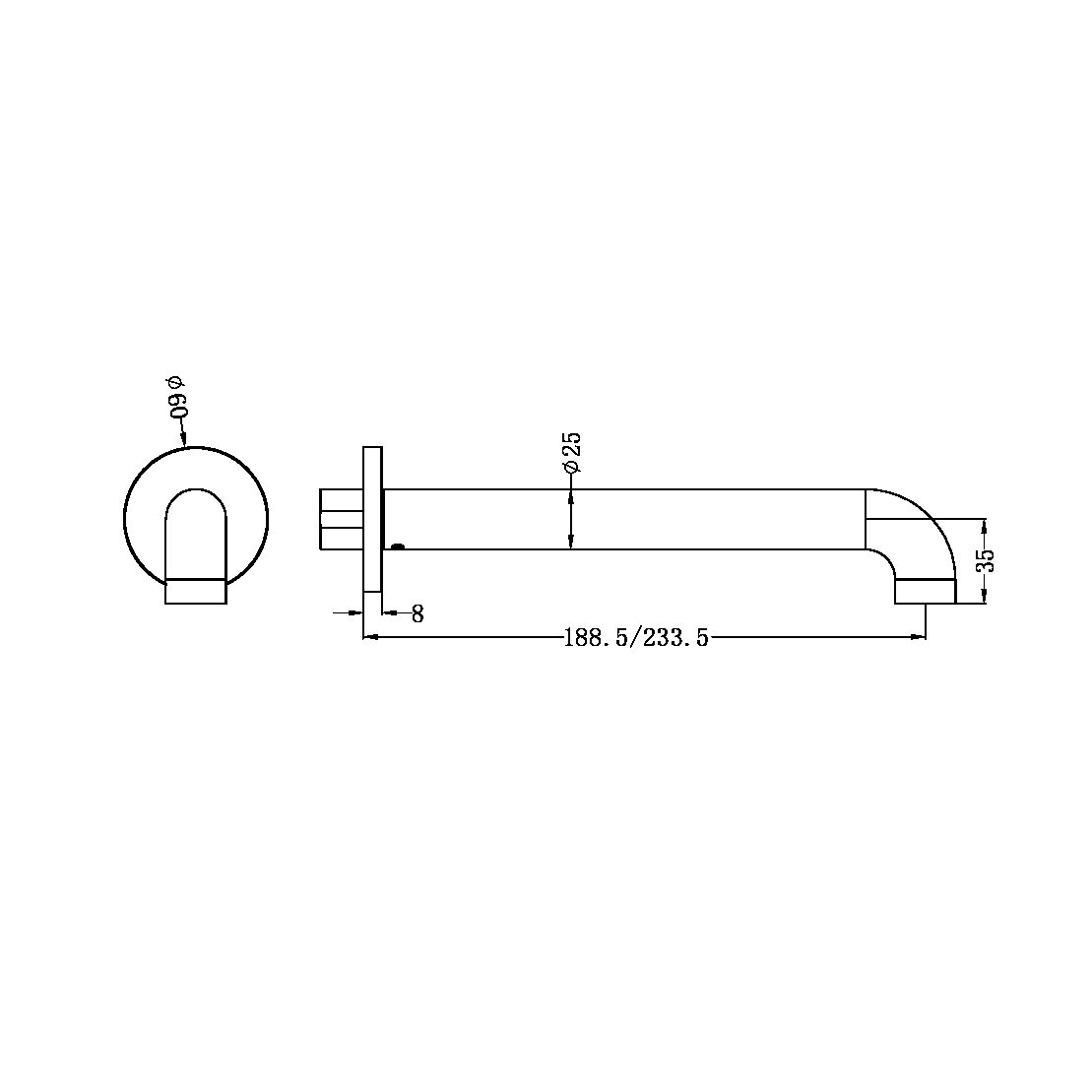 NERO ZEN ROUND BASIN/BATH SPOUT ONLY 185/230MM BRUSHED NICKEL