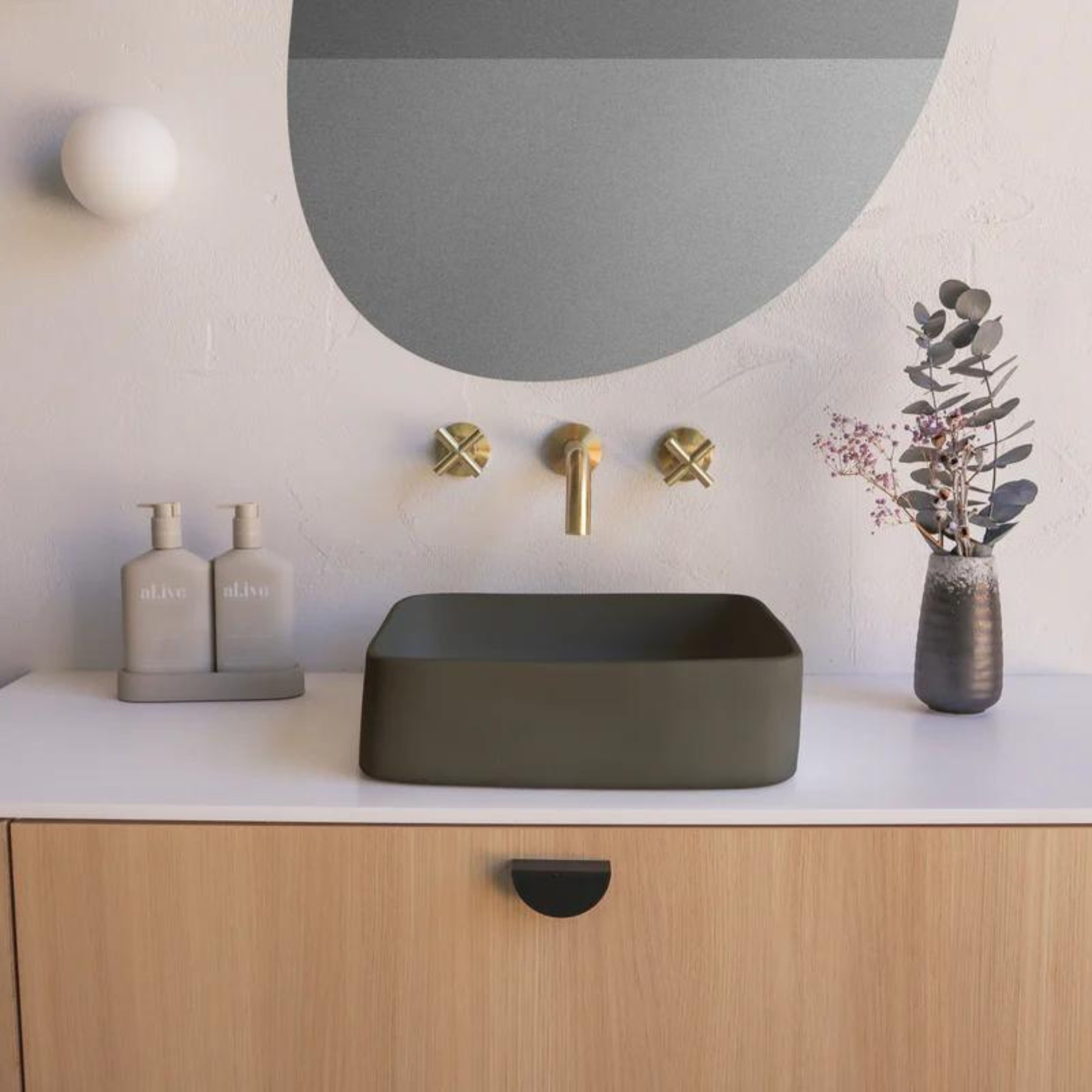 NOOD CO CONSCIOUS RANGE CAST ABOVE COUNTER / WALL HUNG BASIN MID TONE GREY 380MM