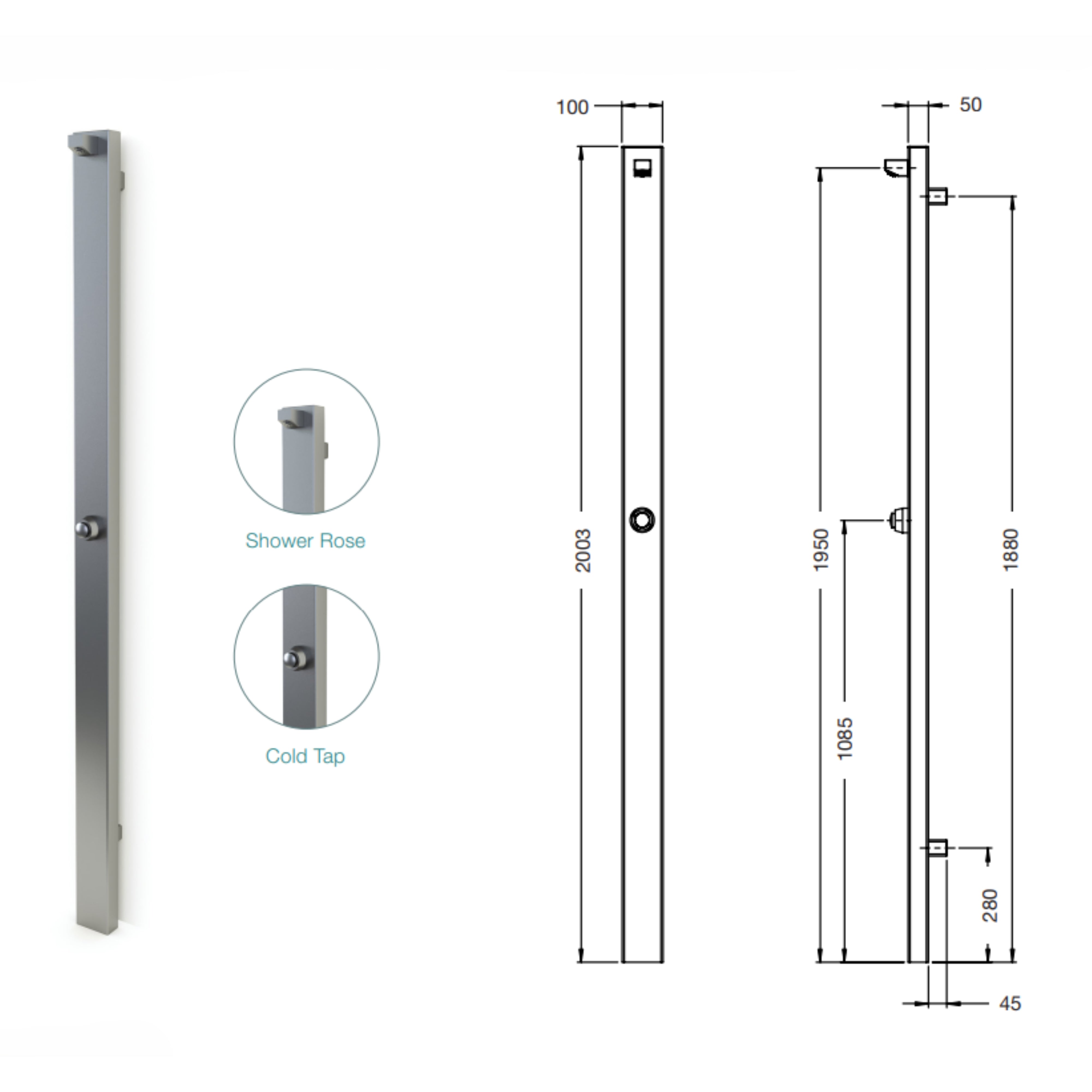 RAINWARE BEACH WALL MOUNTED OUTDOOR TIME FLOW SINGLE SHOWER STAINLESS STEEL