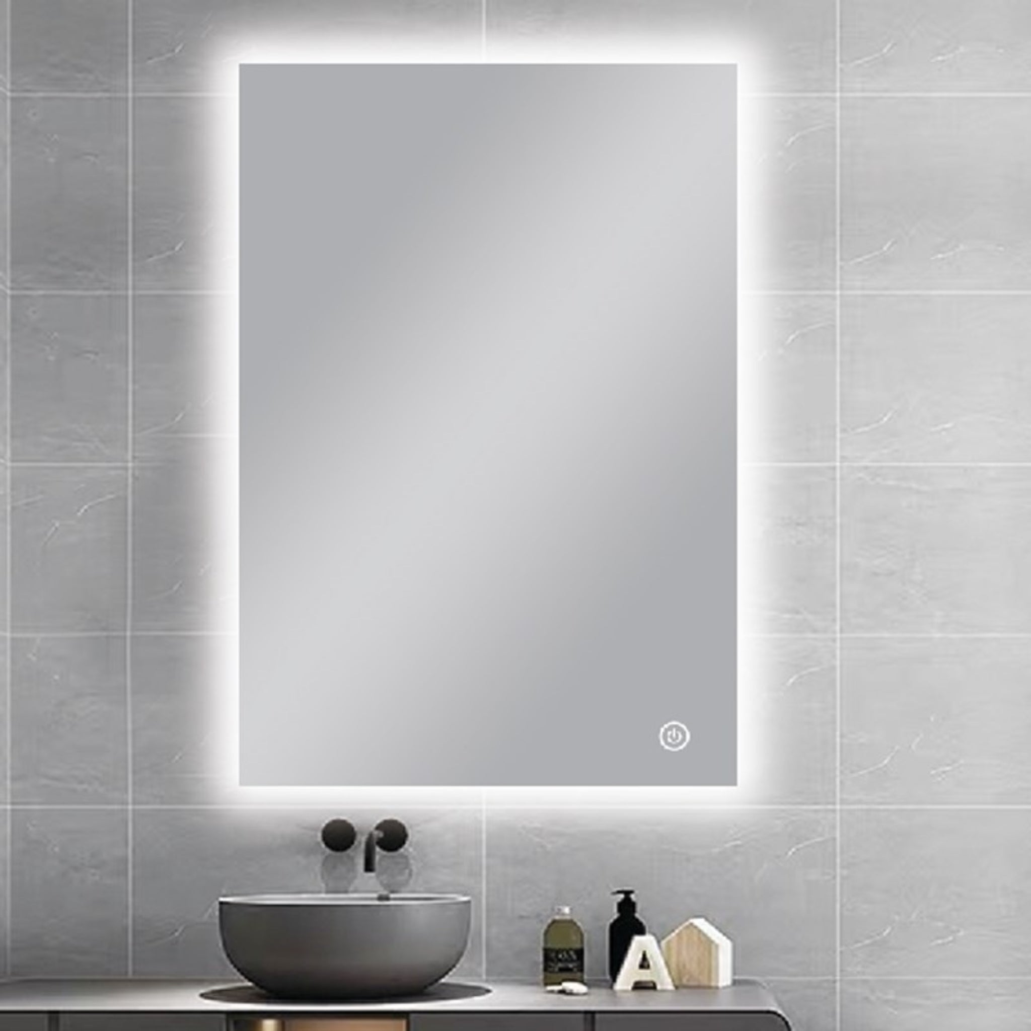 AQUAPERLA RECTANGULAR FRAMELESS 3 COLOUR  BACK-LIT LED MIRROR SILVER 600X750MM