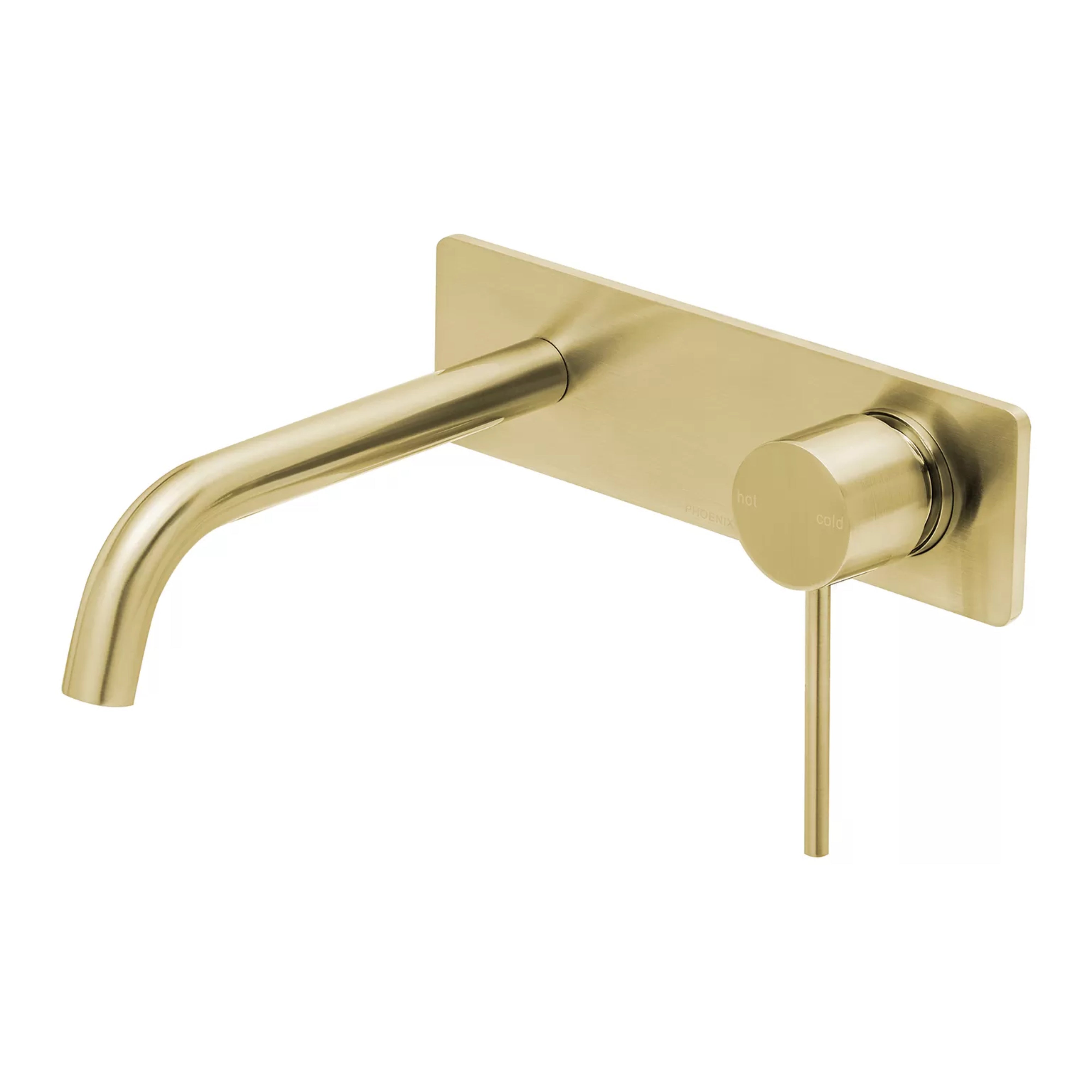 PHOENIX VIVID SLIMLINE SWITCHMIX WALL BASIN AND BATH MIXER SET 180MM BRUSHED GOLD