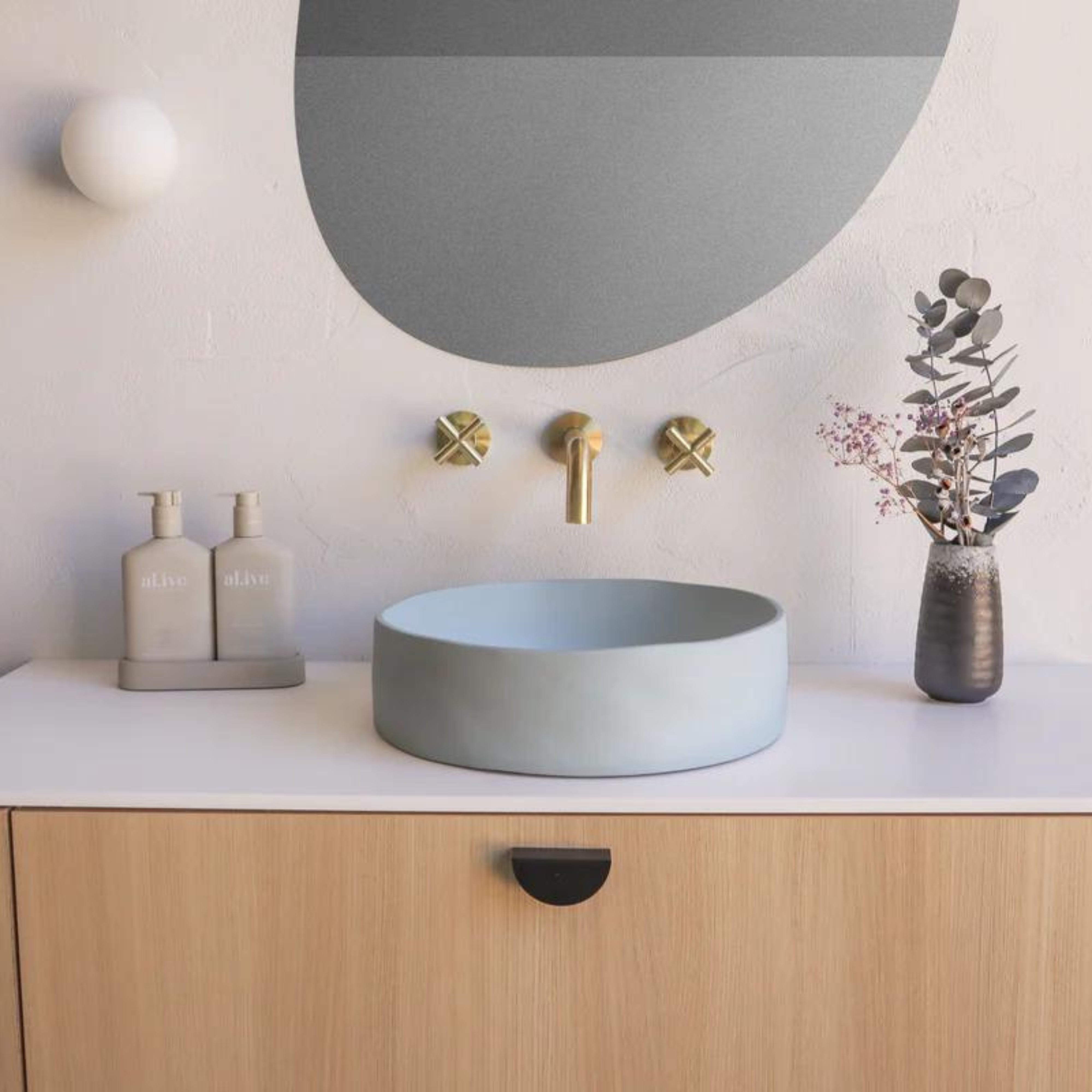 NOOD CO CONSCIOUS RANGE SLIP ABOVE COUNTER / WALL HUNG BASIN POWDER BLUE 380MM