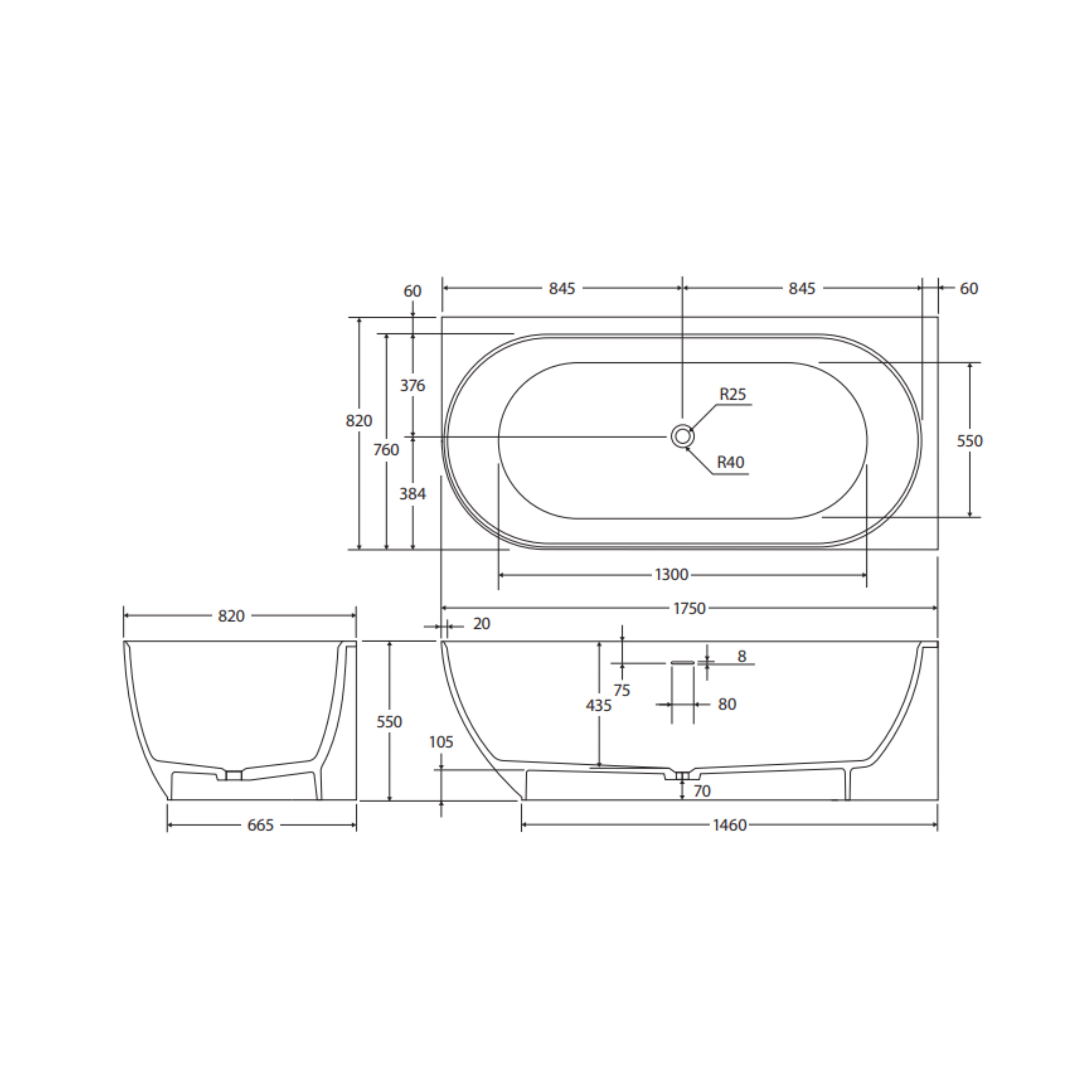 FIENZA MATTA SOLID SURFACE RIGHT CORNER BATHTUB MATTE WHITE 1750MM