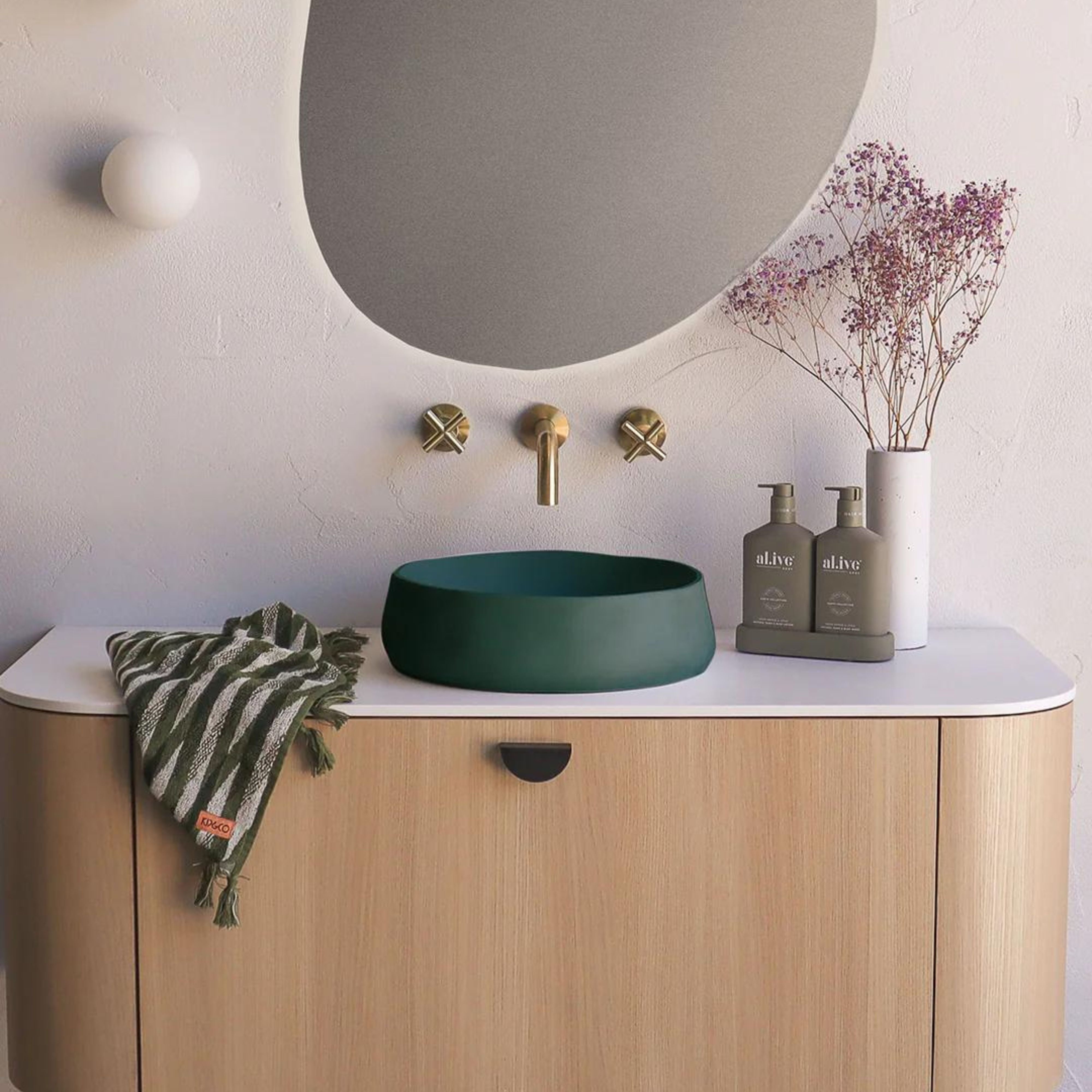 NOOD CO CONSCIOUS RANGE MILL ABOVE COUNTER / WALL HUNG BASIN TEAL 380MM