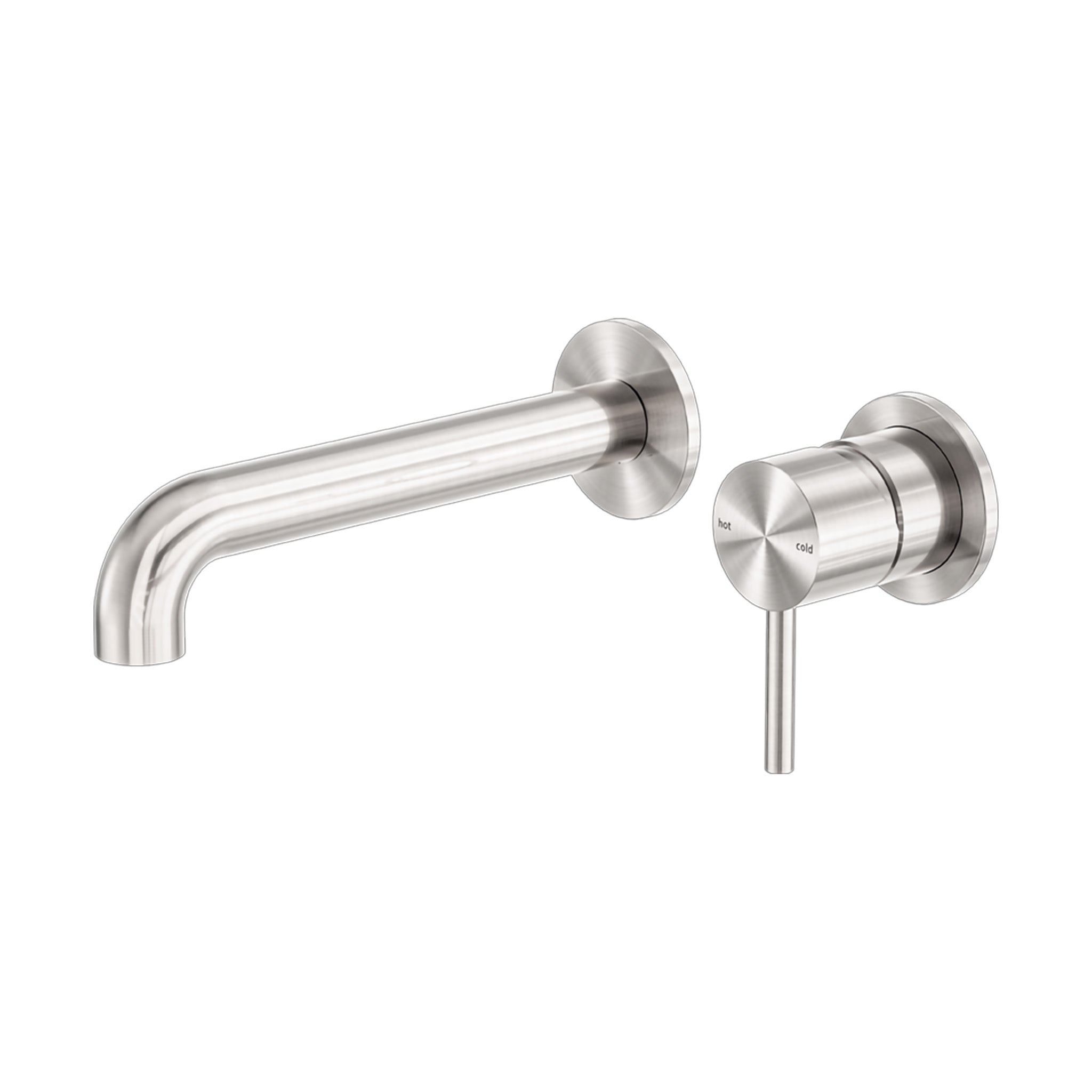 NERO ZEN WALL BASIN/BATH MIXER SEPARATE BACK PLATE 185/230MM SPOUT BRUSHED NICKEL