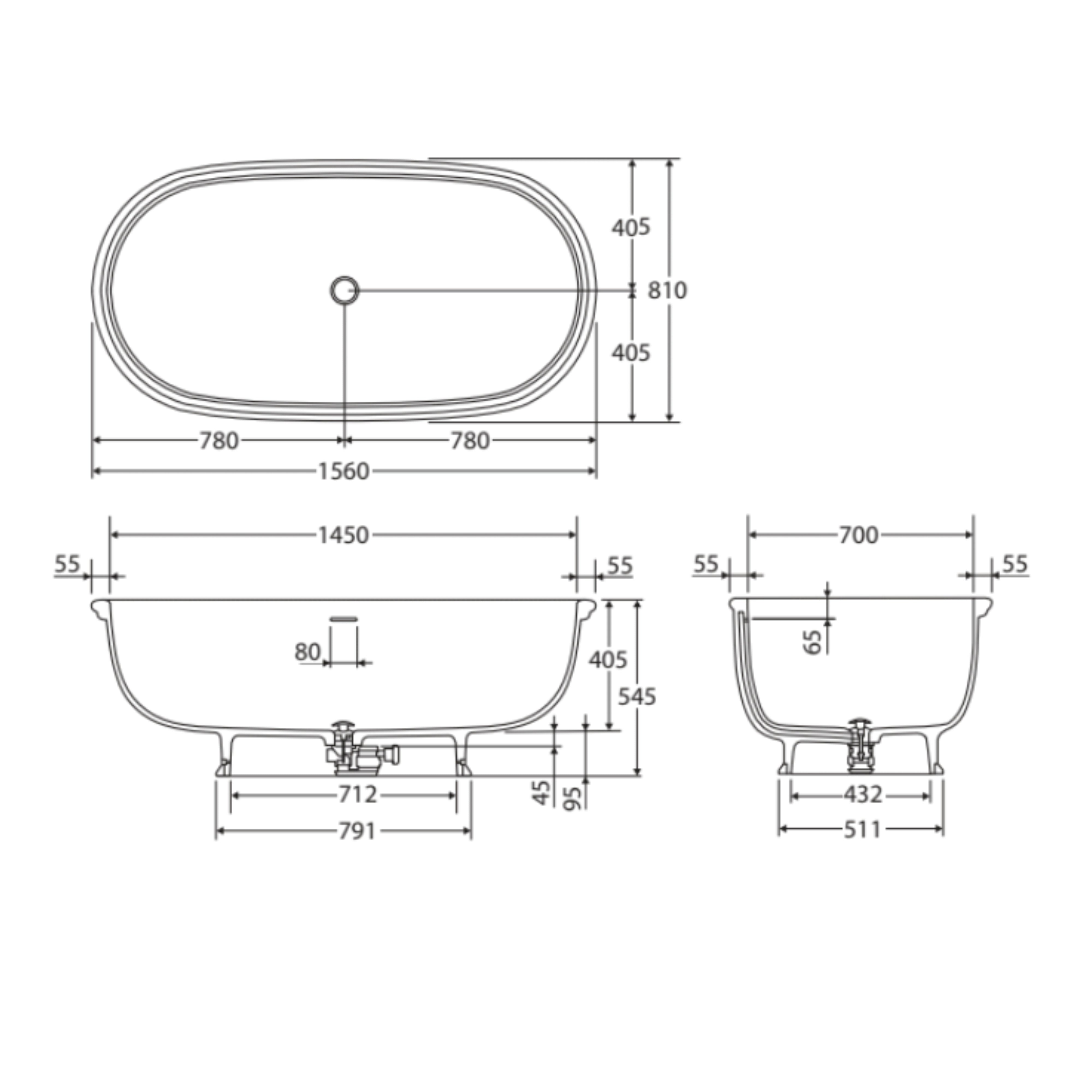 FIENZA RAK WASHINGTON SOLID SURFACE FREESTANDING BATHTUB MATTE WHITE 1560MM