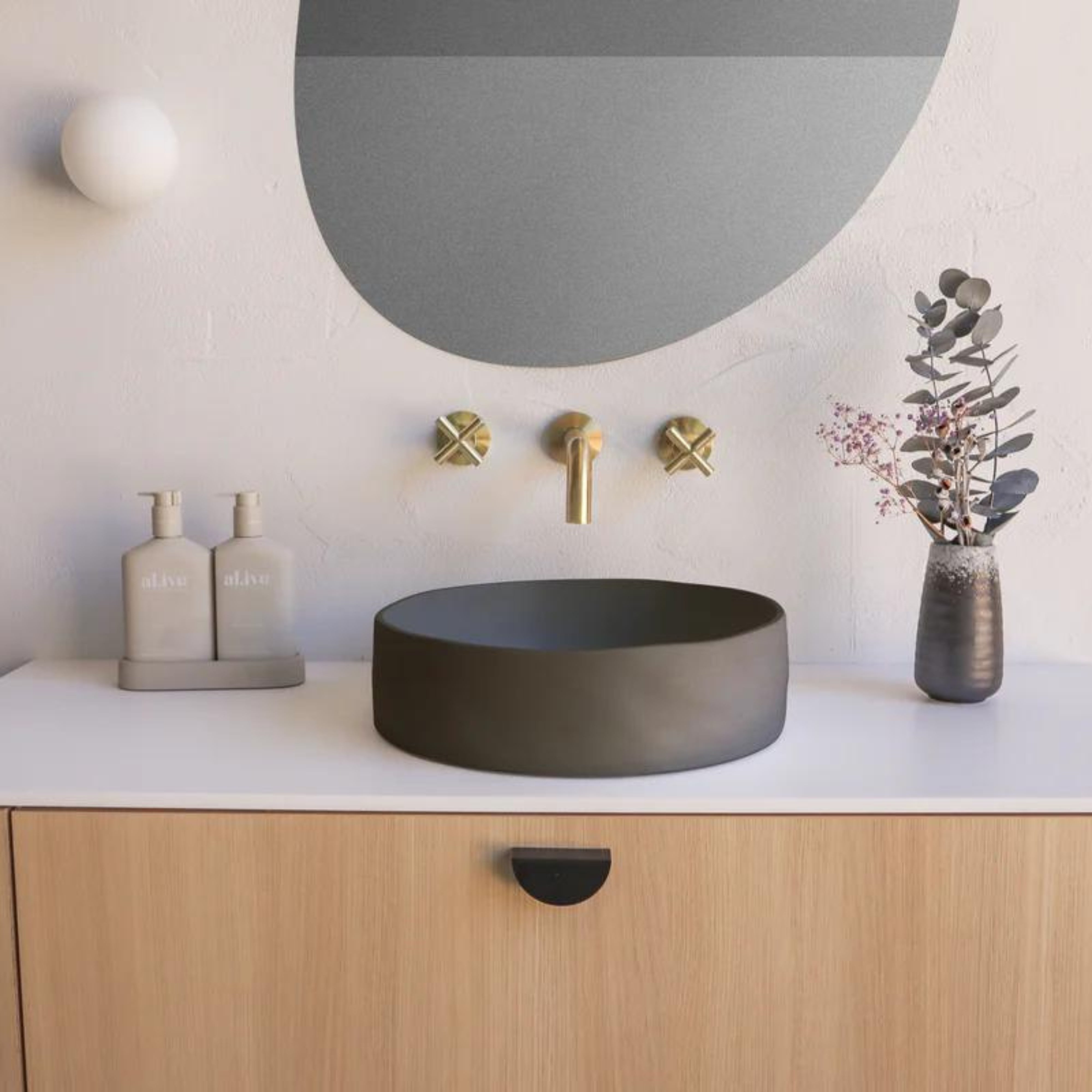 NOOD CO CONSCIOUS RANGE SLIP ABOVE COUNTER / WALL HUNG BASIN MID TONE GREY 380MM