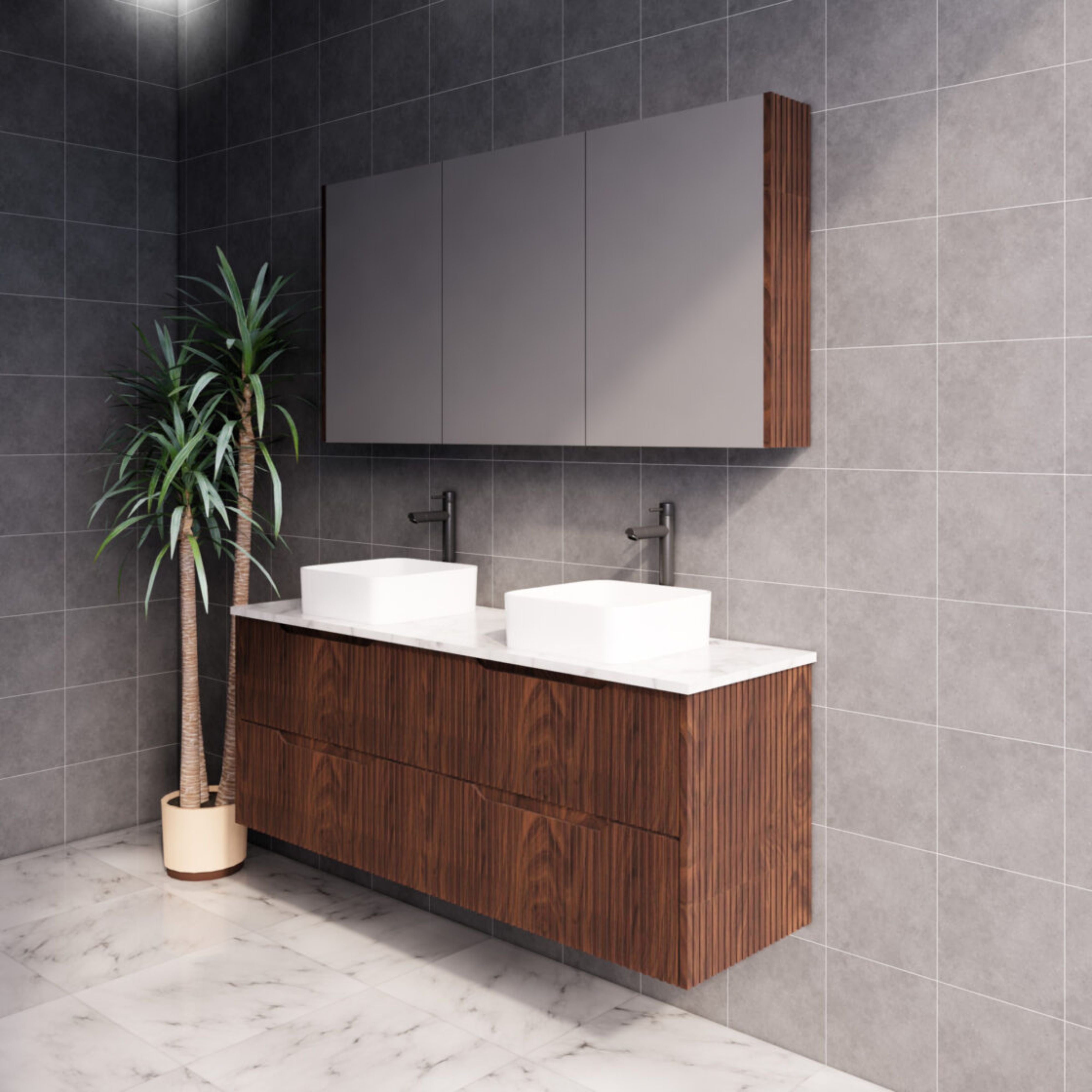 RIVA BALI BROWN OAK 1500MM DOUBLE BOWL WALL HUNG VANITY