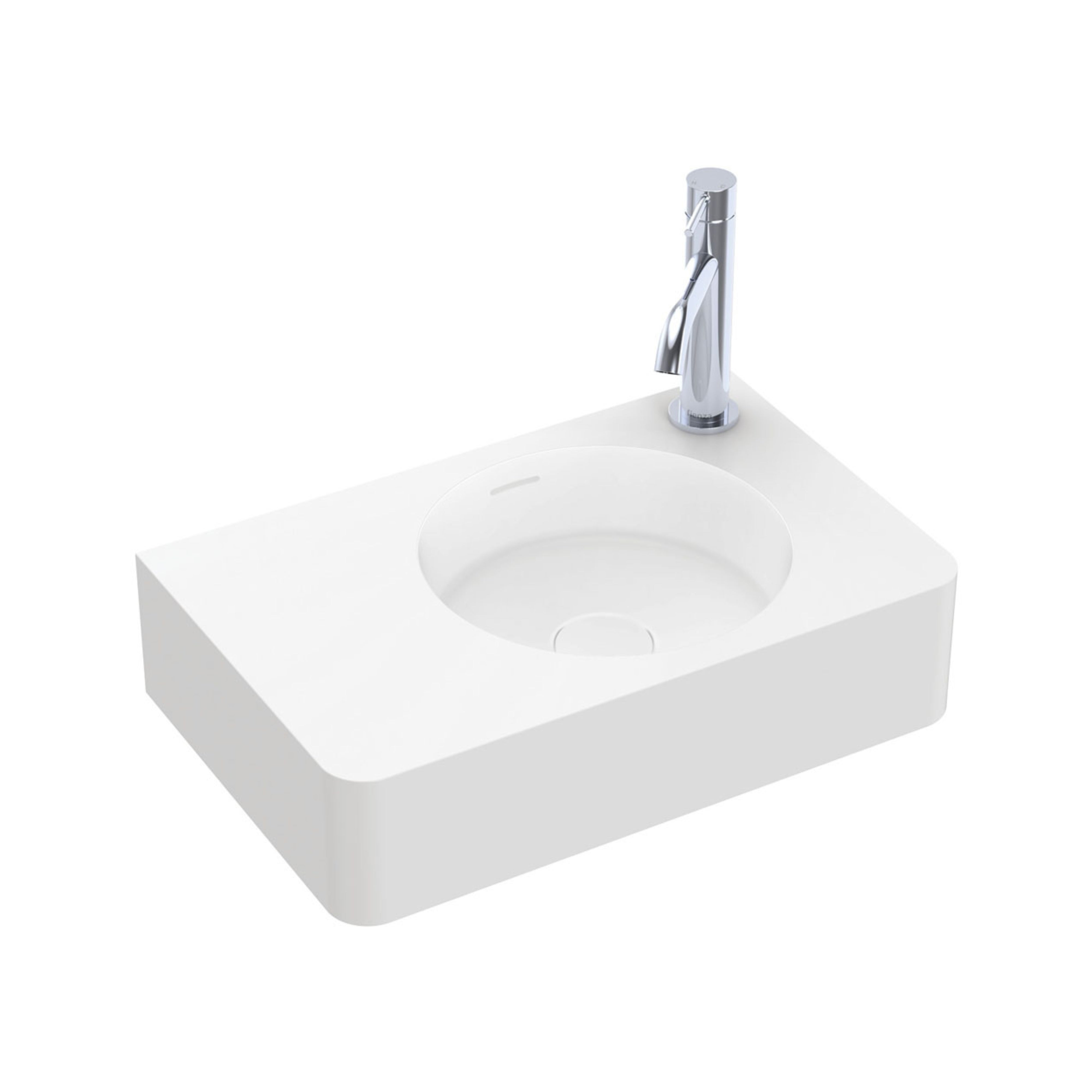 FIENZA ENCANTO SOLID SURFACE WALL HUNG BASIN WITH TAPHOLE MATTE WHITE 470MM