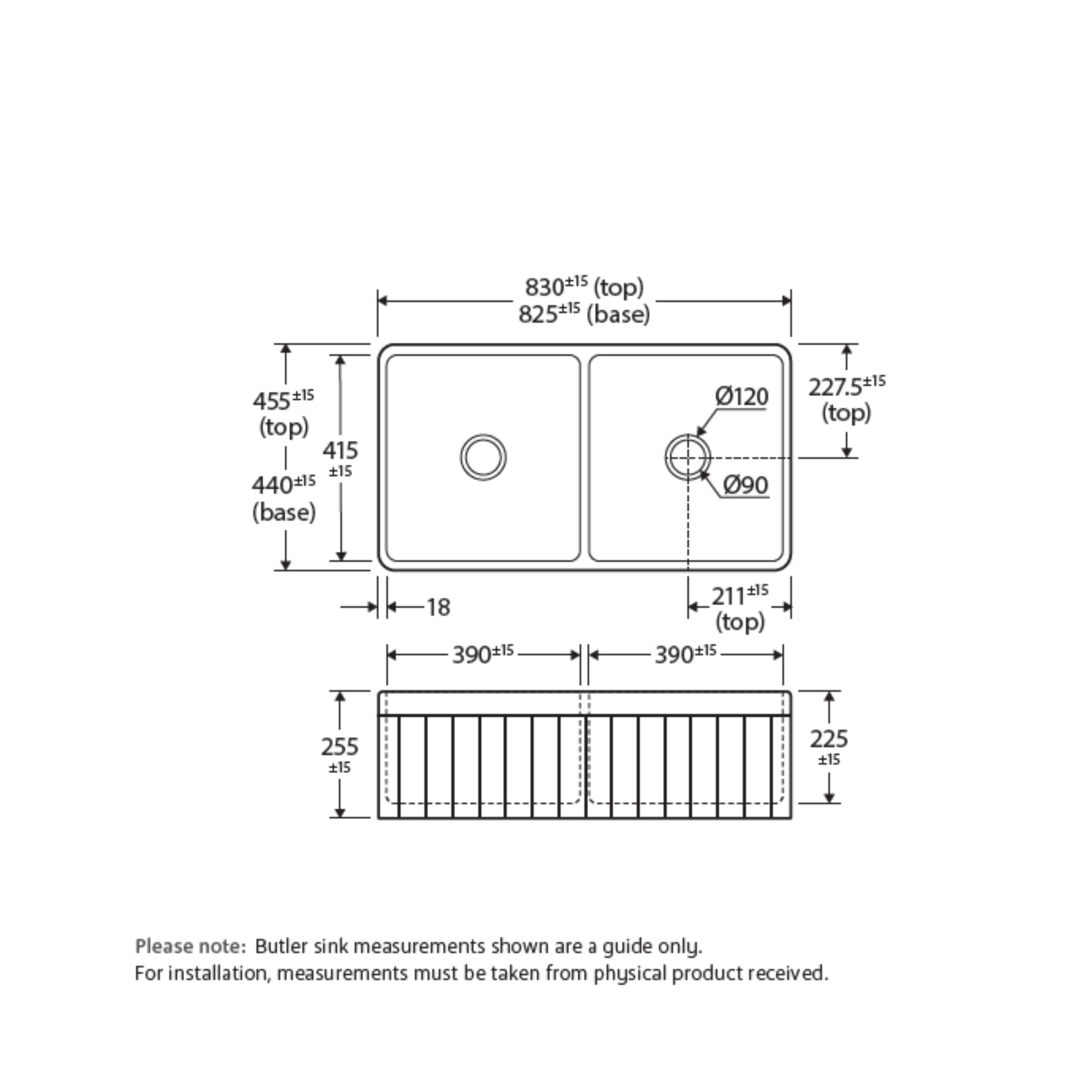 FIENZA BENSON DOUBLE BOWL BUTLER SINK MATTE BLACK 830MM