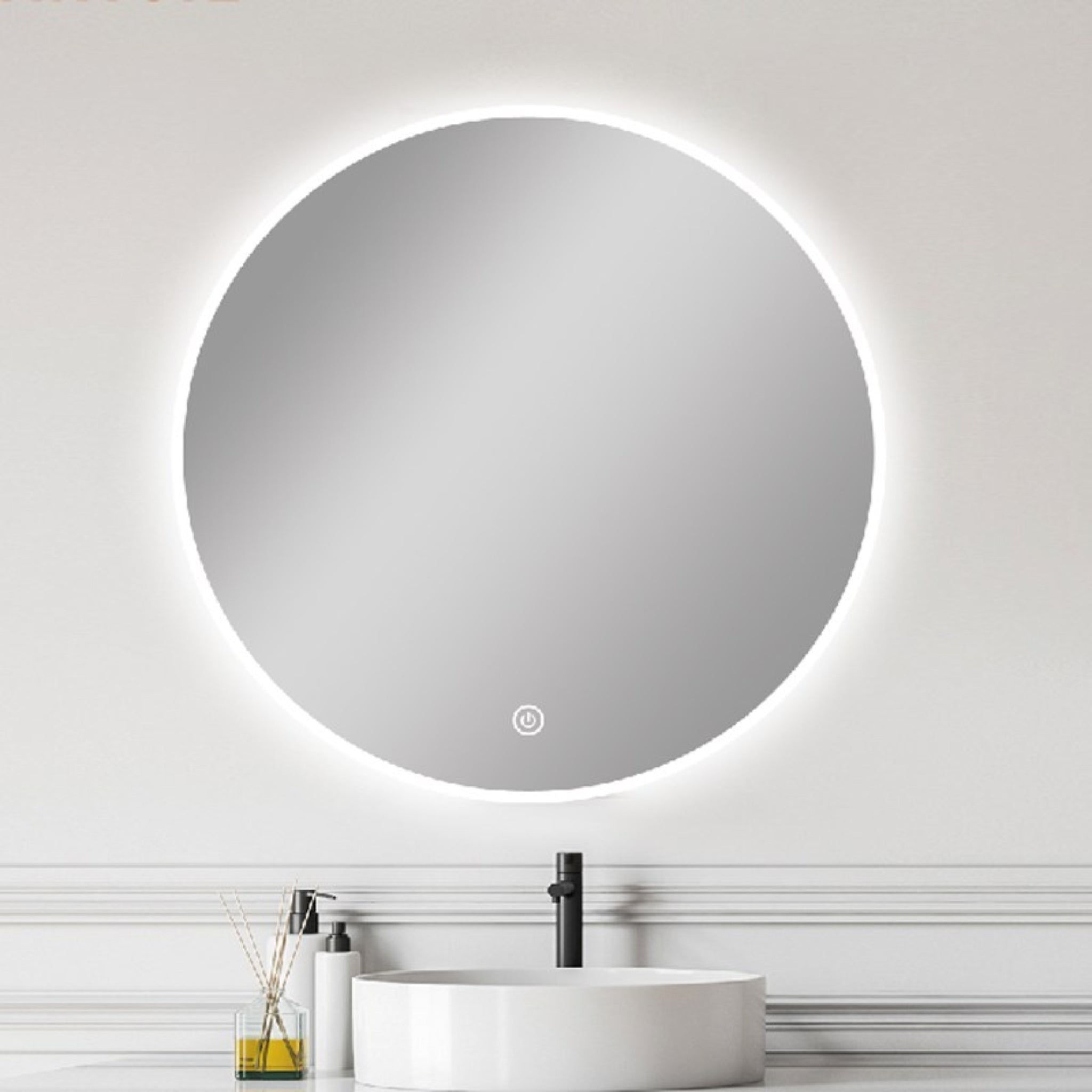 AQUAPERLA ROUND FRAMELESS BACK-LIT LED MIRROR SILVER 900MM