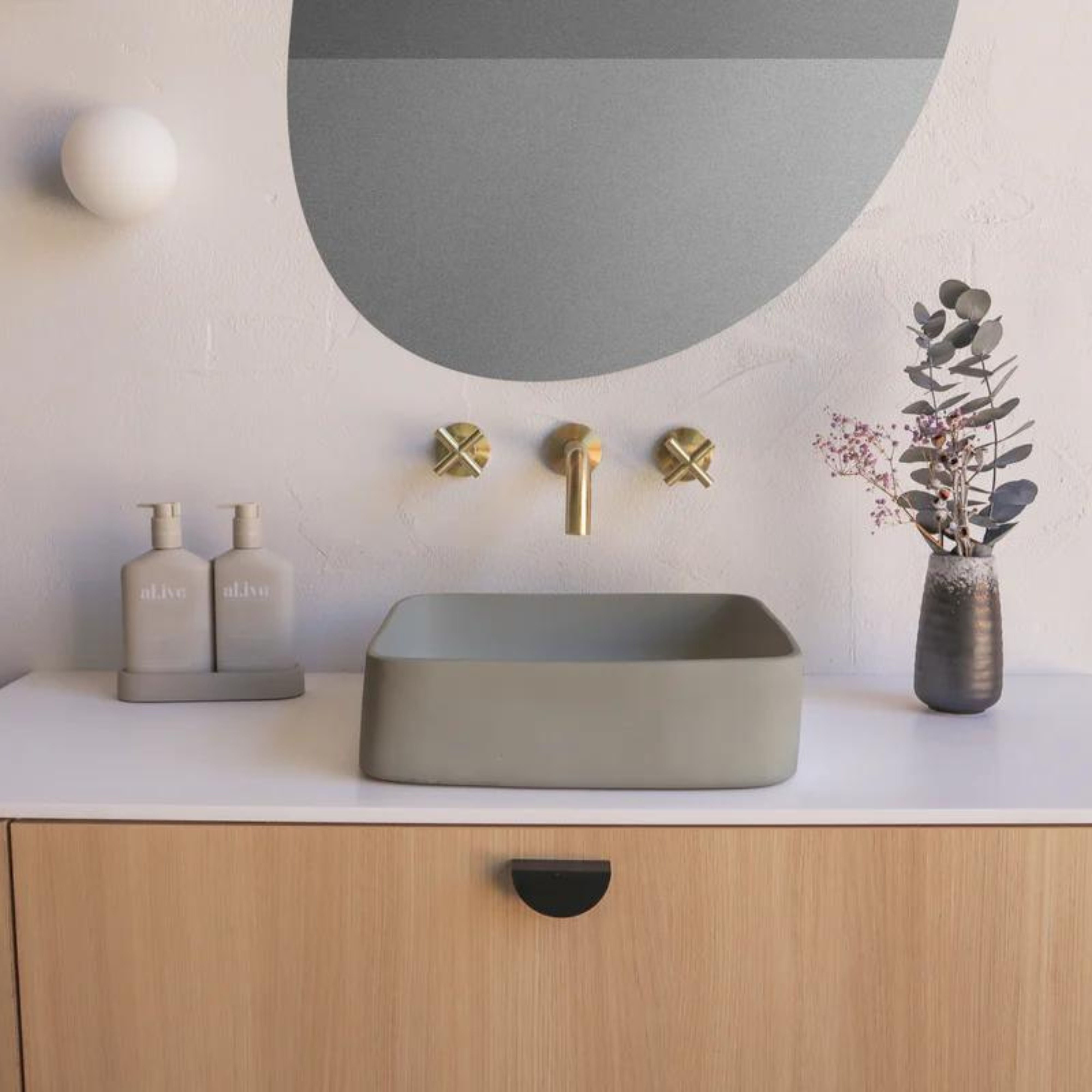 NOOD CO CONSCIOUS RANGE CAST ABOVE COUNTER / WALL HUNG BASIN SKY GREY 380MM