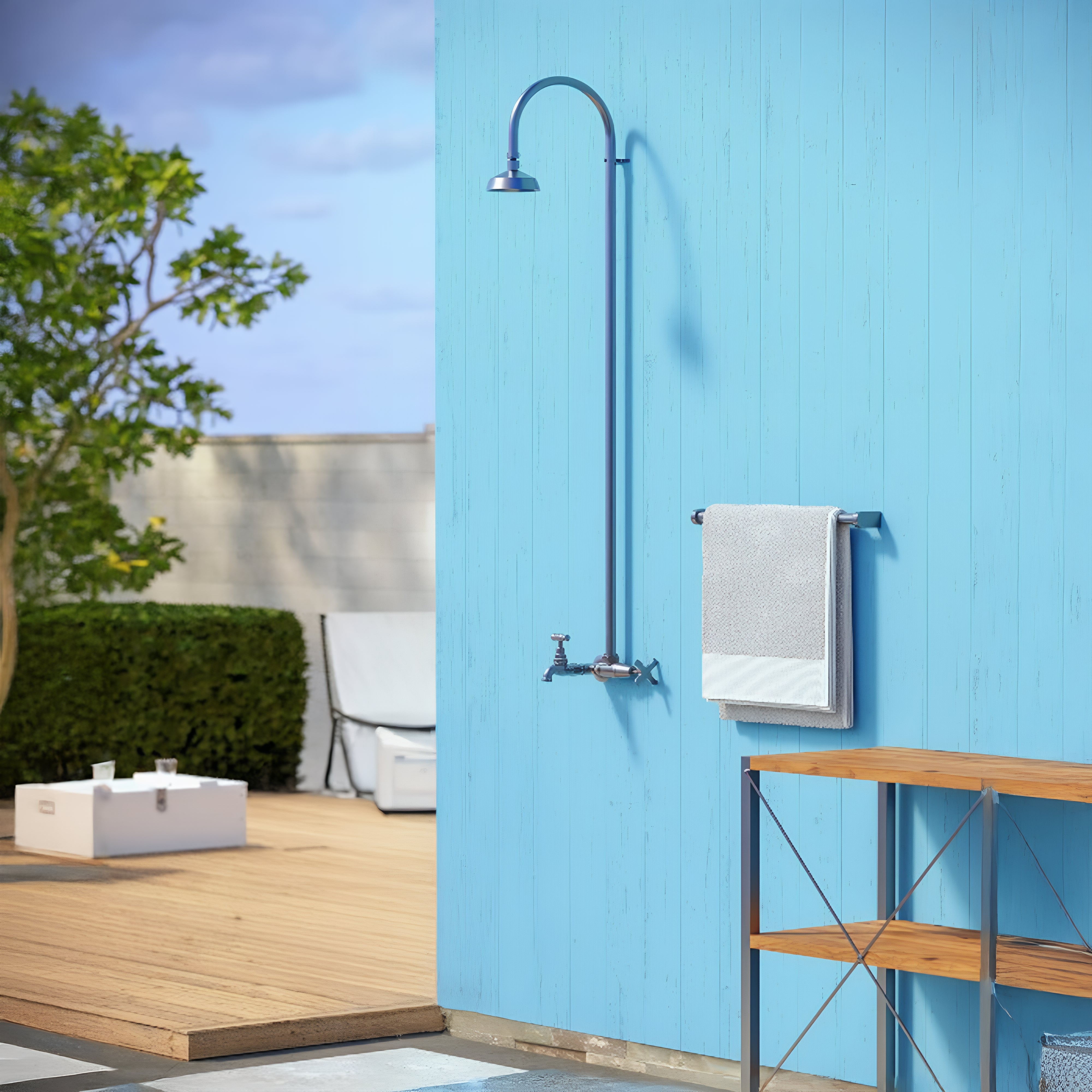 RAINWARE BRIBIE WALL MOUNTED OUTDOOR COLD SHOWER AND HOSE TAP OR FOOTWASH STAINLESS STEEL