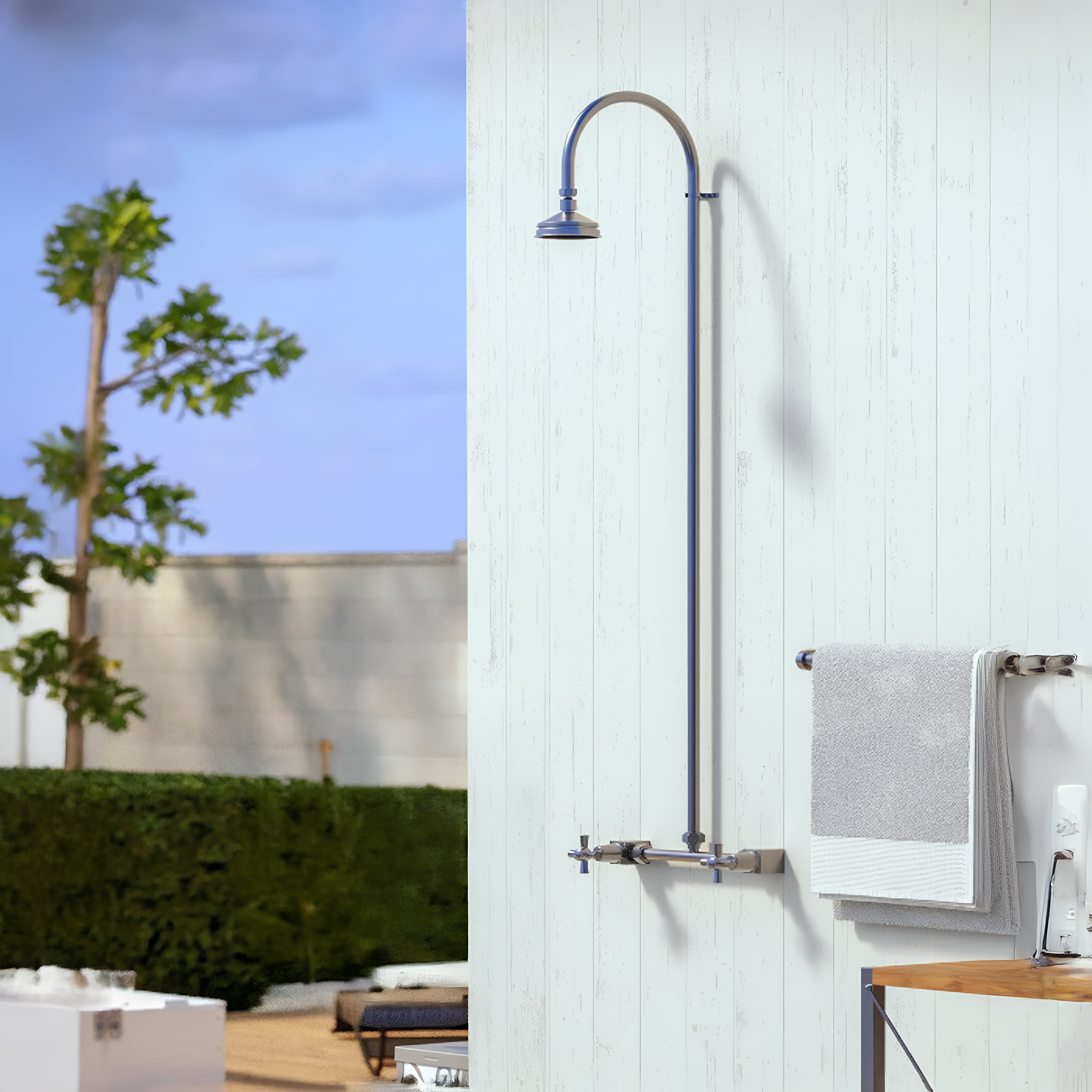 RAINWARE BRIBIE WALL MOUNTED OUTDOOR HOT AND COLD SHOWER STAINLESS STEEL