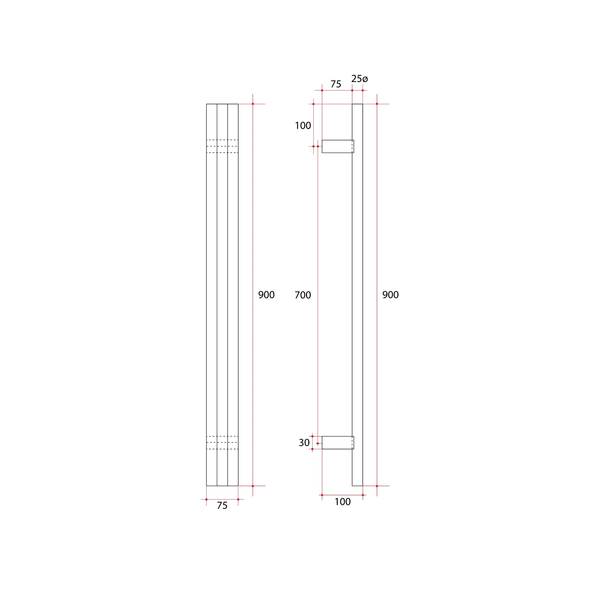 THERMOGROUP TRIPLE TUBE VERTICAL SINGLE HEATED TOWEL RAIL BRUSHED NICKEL 900MM