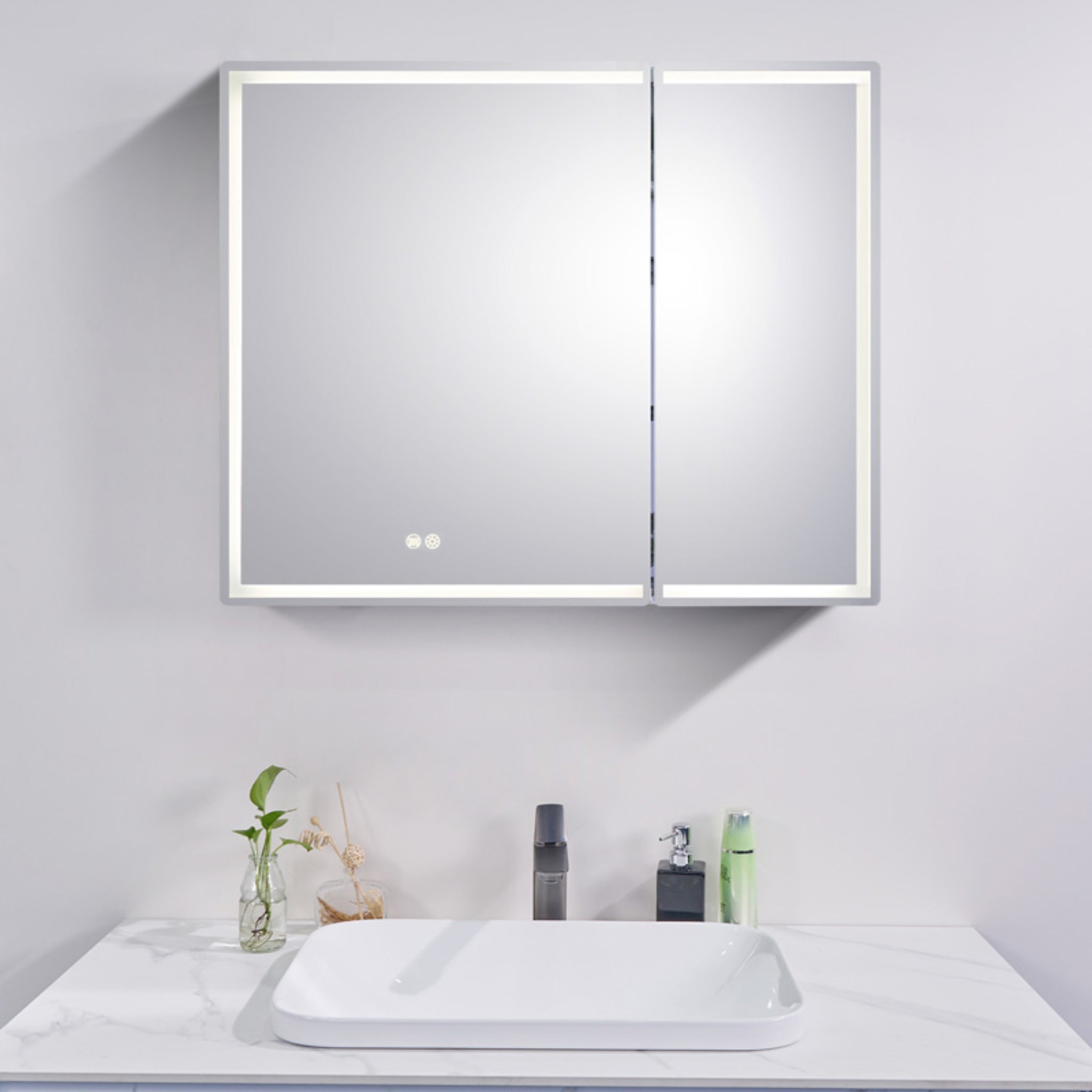 AQUAPERLA SILVER LED SHAVING CABINET DOUBLE-SIDED MIRROR 900MM