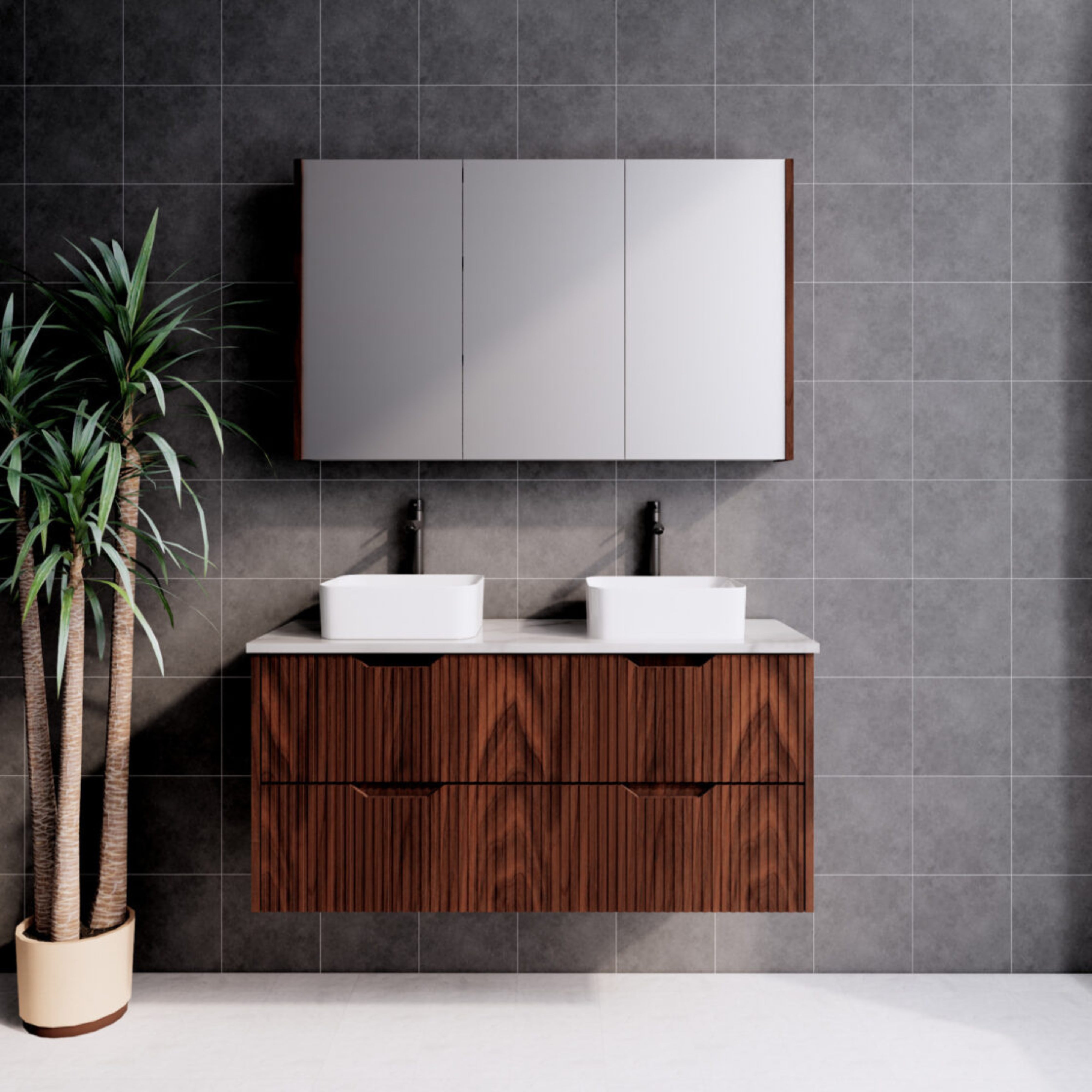 RIVA BALI BROWN OAK 1200MM DOUBLE BOWL WALL HUNG VANITY