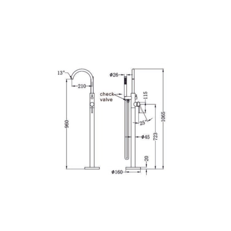 NERO MECCA FREESTANDING MIXER WITH HAND SHOWER 1065MM CHROME