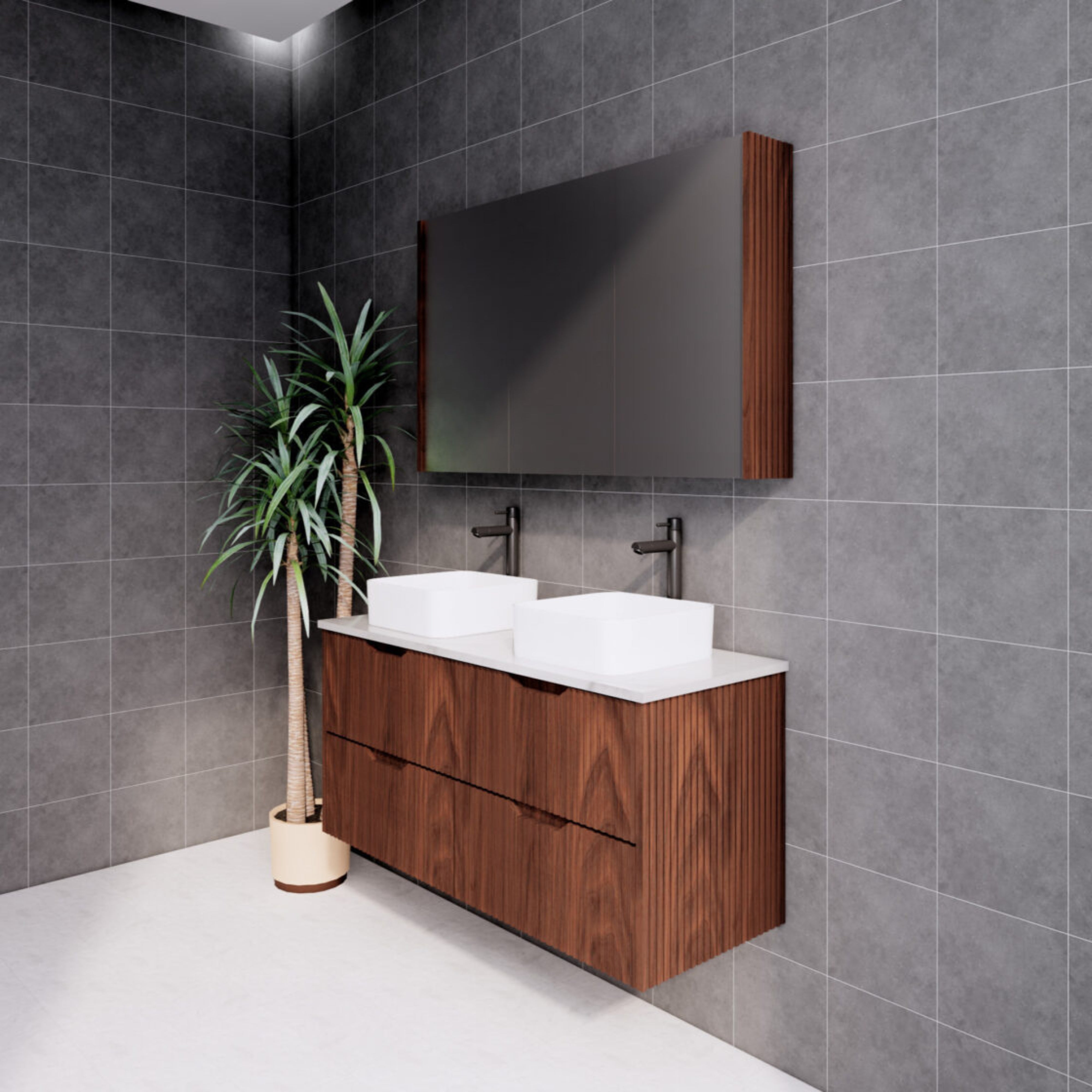 RIVA BALI BROWN OAK 1200MM DOUBLE BOWL WALL HUNG VANITY